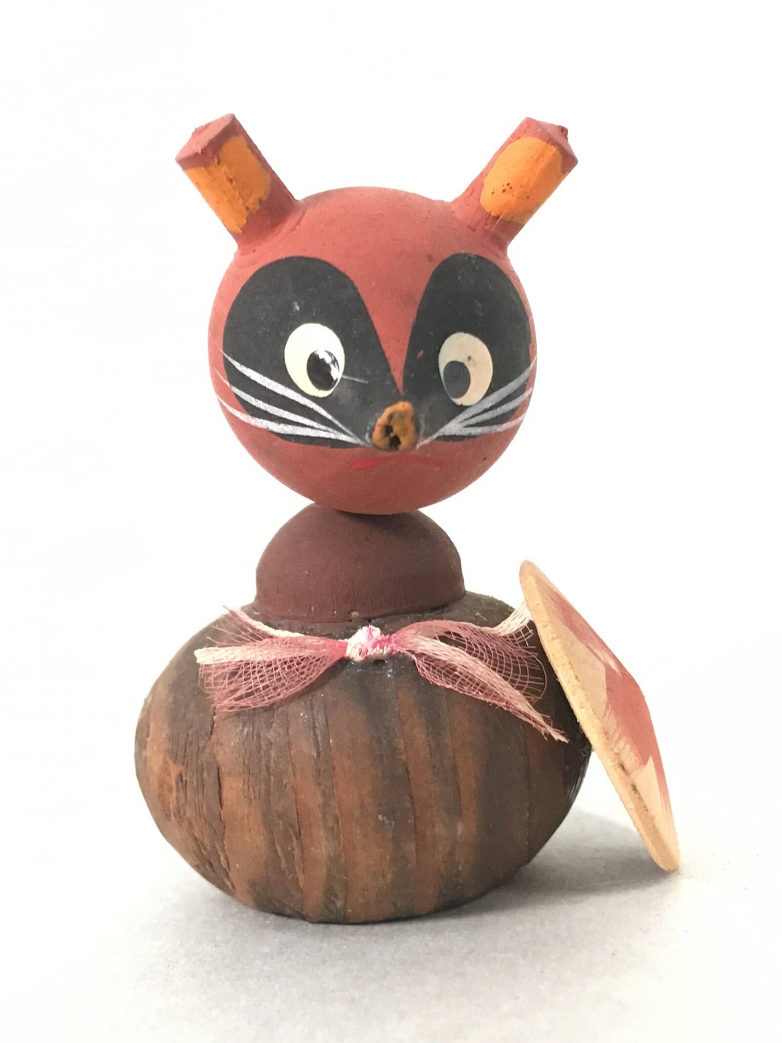 Japanese Kokeshi Doll Vtg Wooden Figurine Raccoon Dog Tanuki Wobbly Head KF486