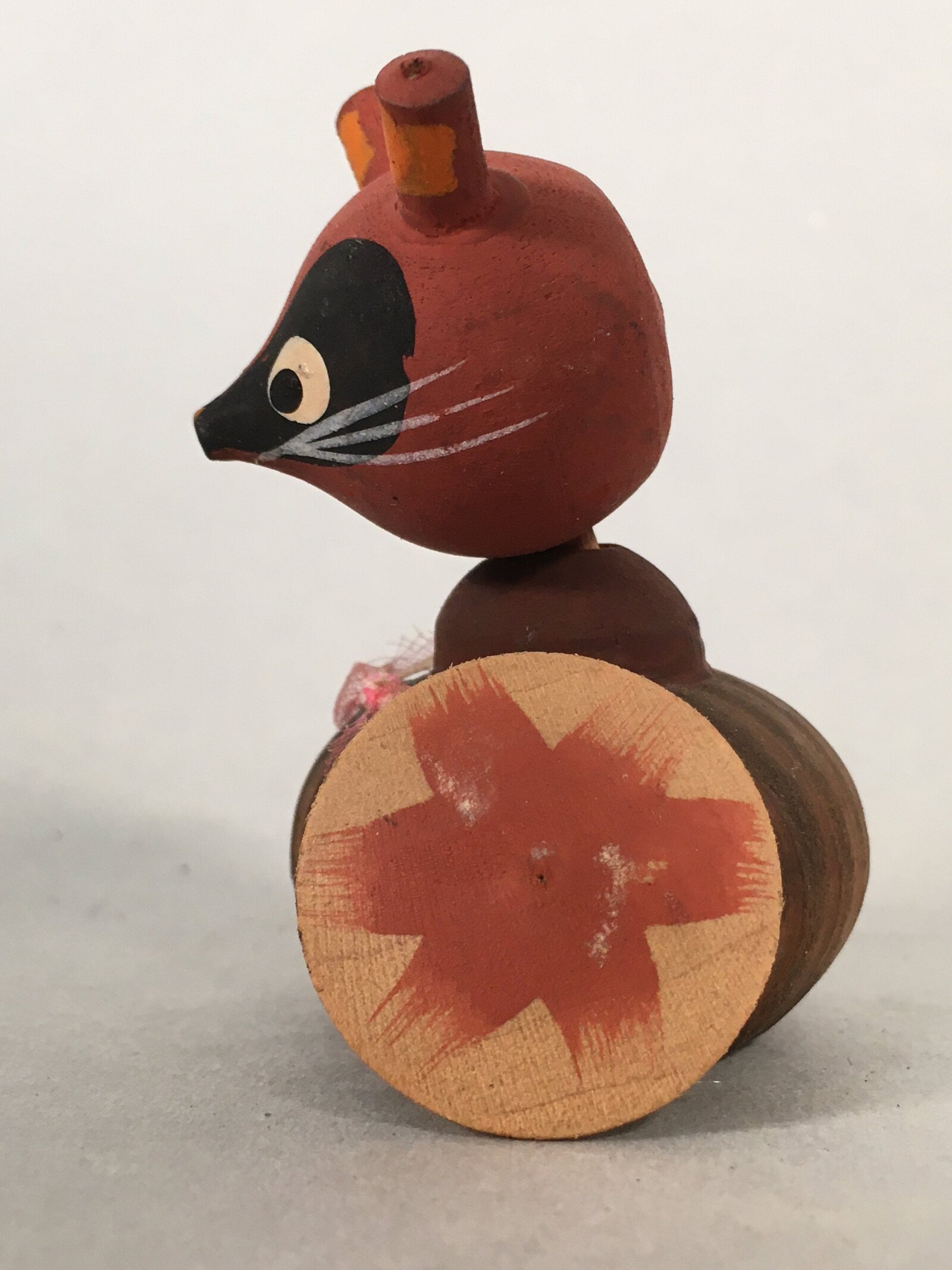 Japanese Kokeshi Doll Vtg Wooden Figurine Raccoon Dog Tanuki Wobbly Head KF486