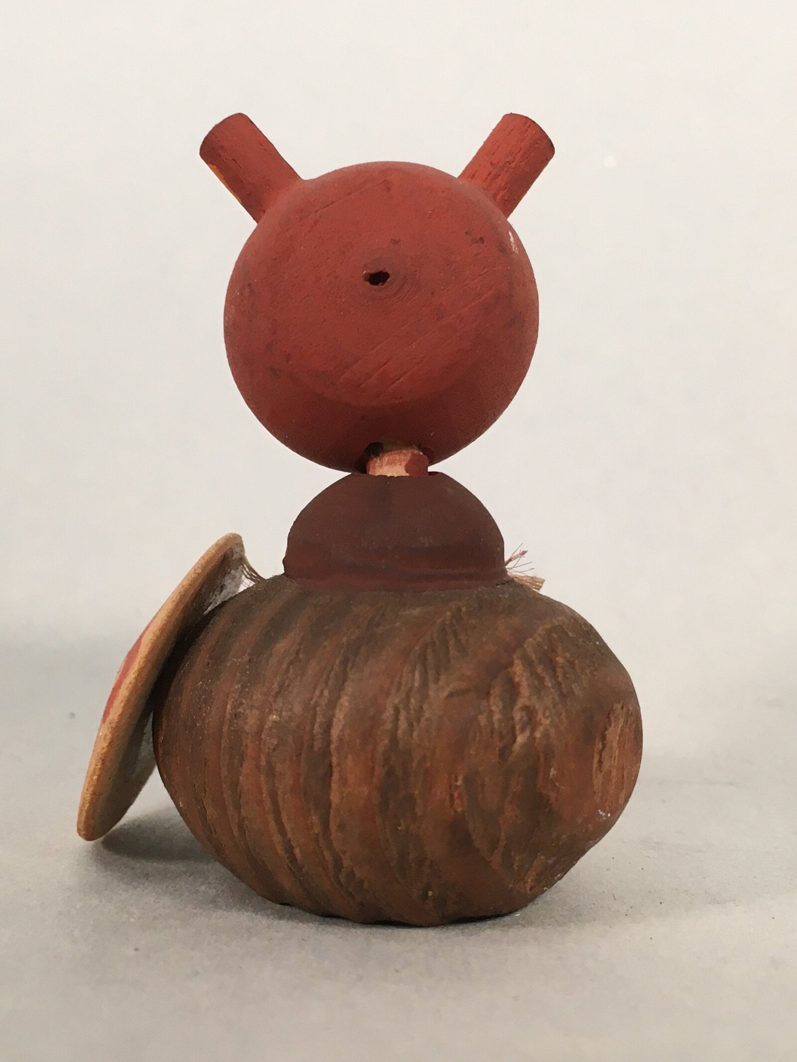 Japanese Kokeshi Doll Vtg Wooden Figurine Raccoon Dog Tanuki Wobbly Head KF486