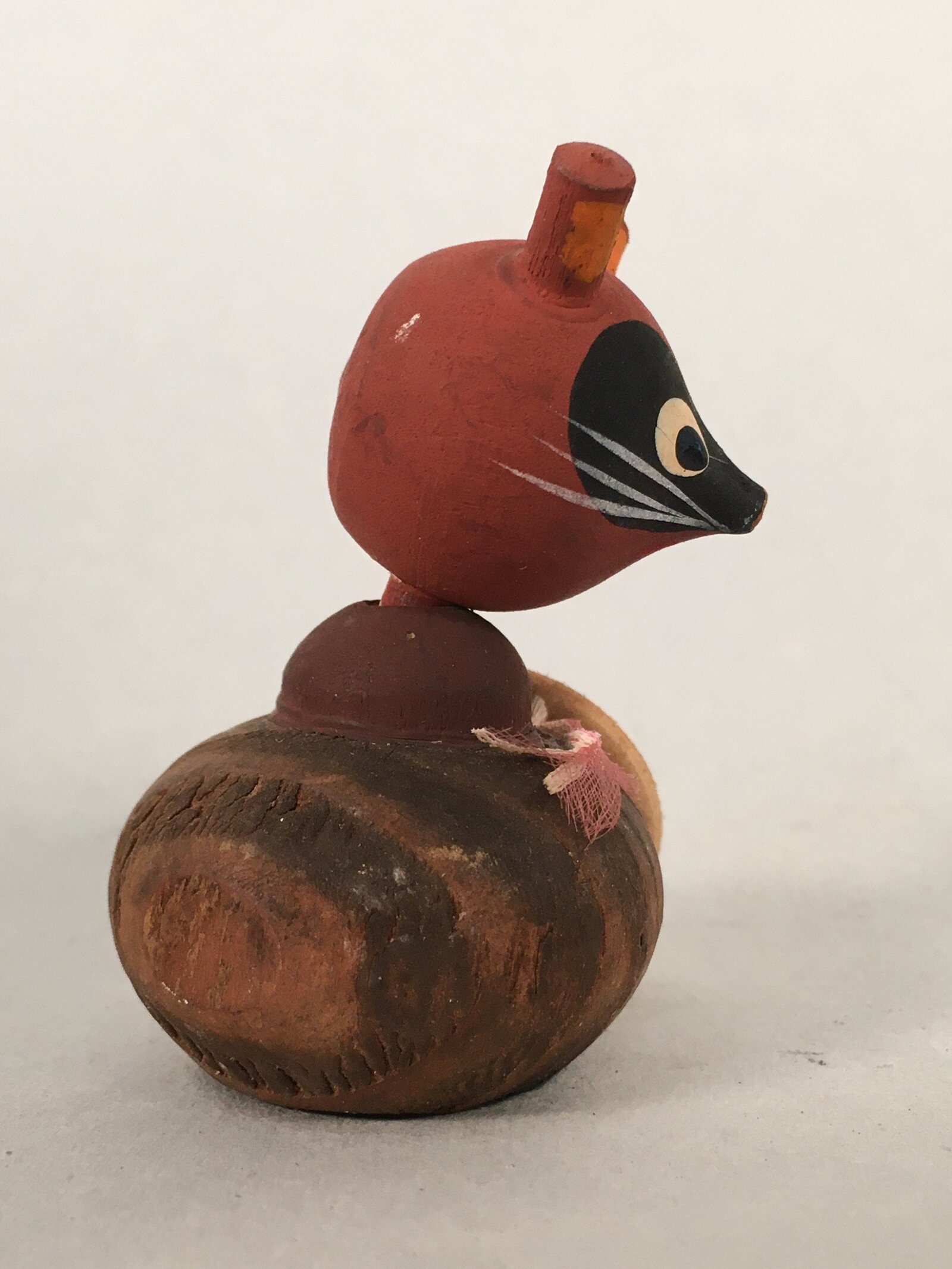 Japanese Kokeshi Doll Vtg Wooden Figurine Raccoon Dog Tanuki Wobbly Head KF486