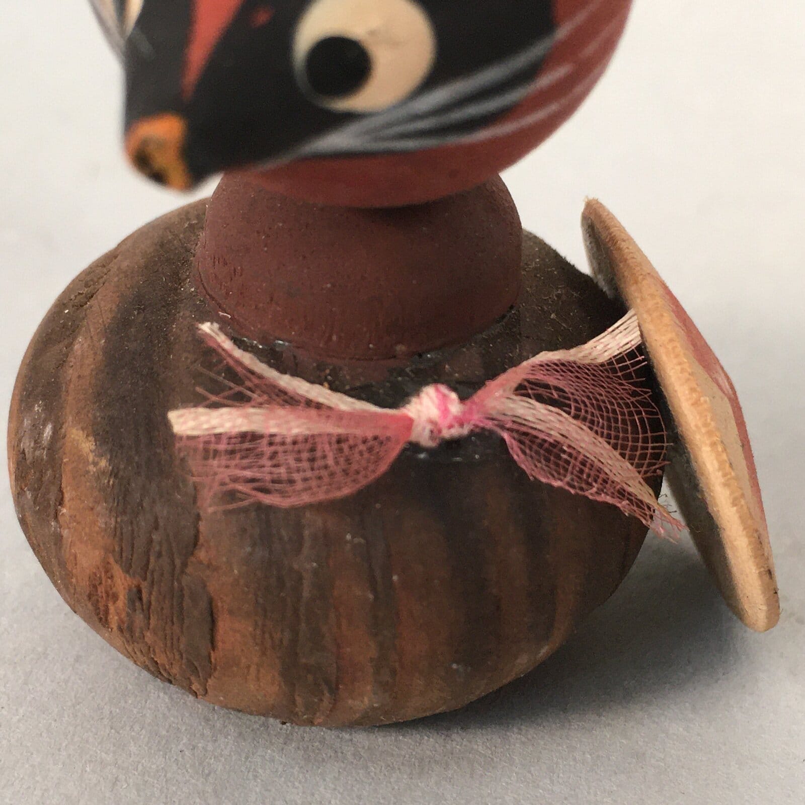 Japanese Kokeshi Doll Vtg Wooden Figurine Raccoon Dog Tanuki Wobbly Head KF486