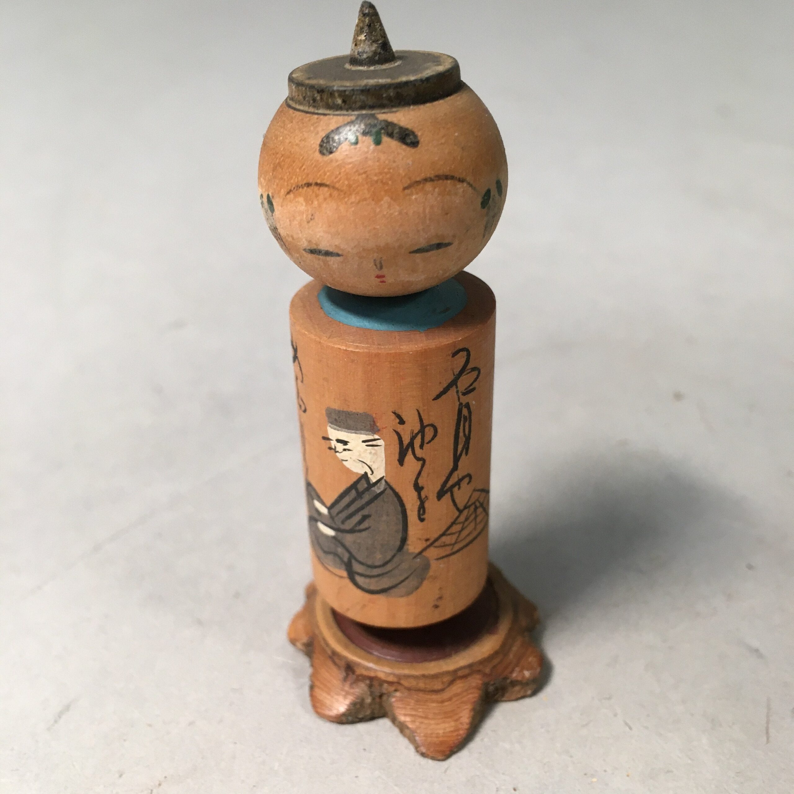 Japanese Kokeshi Doll Vtg Wooden Figurine Wobbly Head Basho Haiku KF432