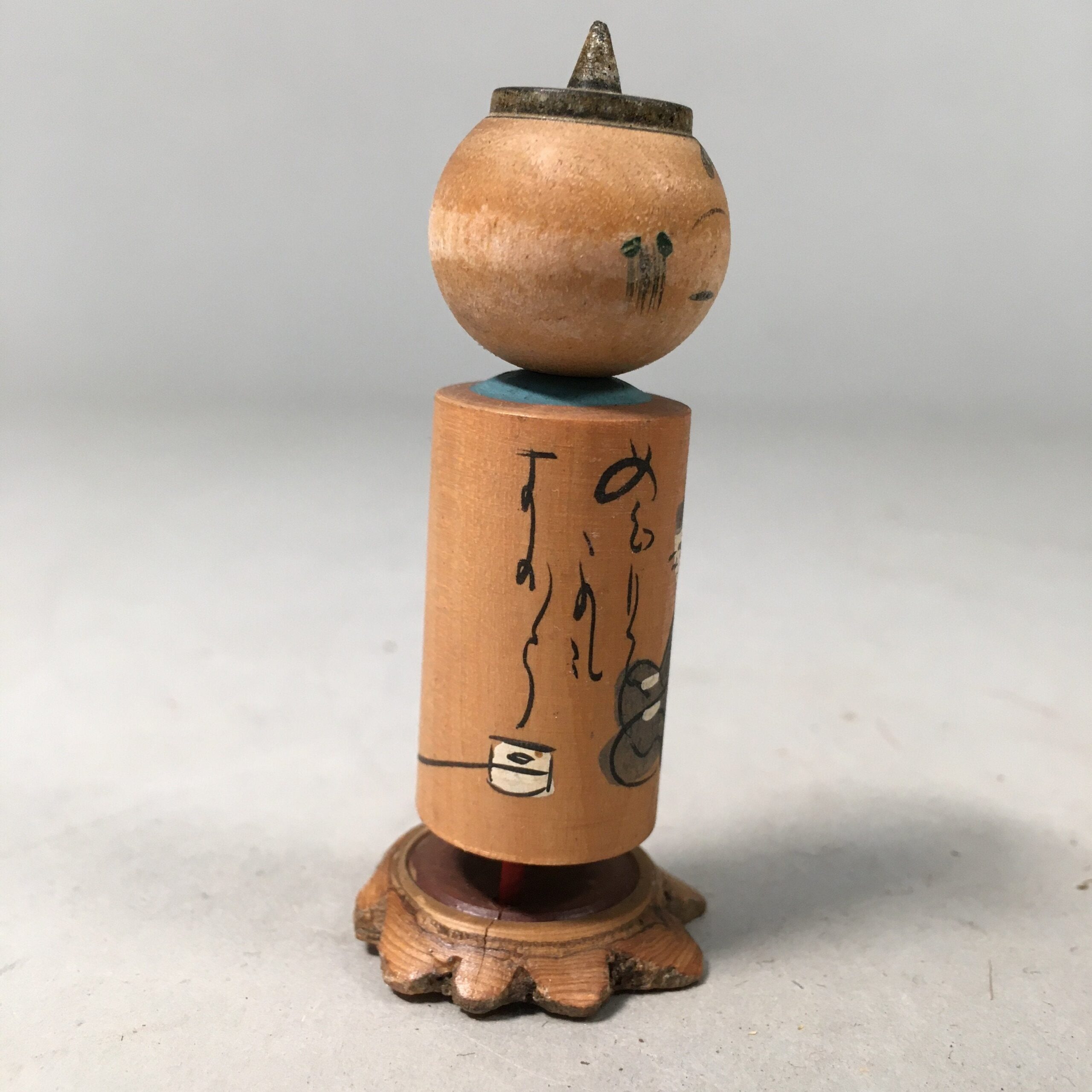 Japanese Kokeshi Doll Vtg Wooden Figurine Wobbly Head Basho Haiku KF432