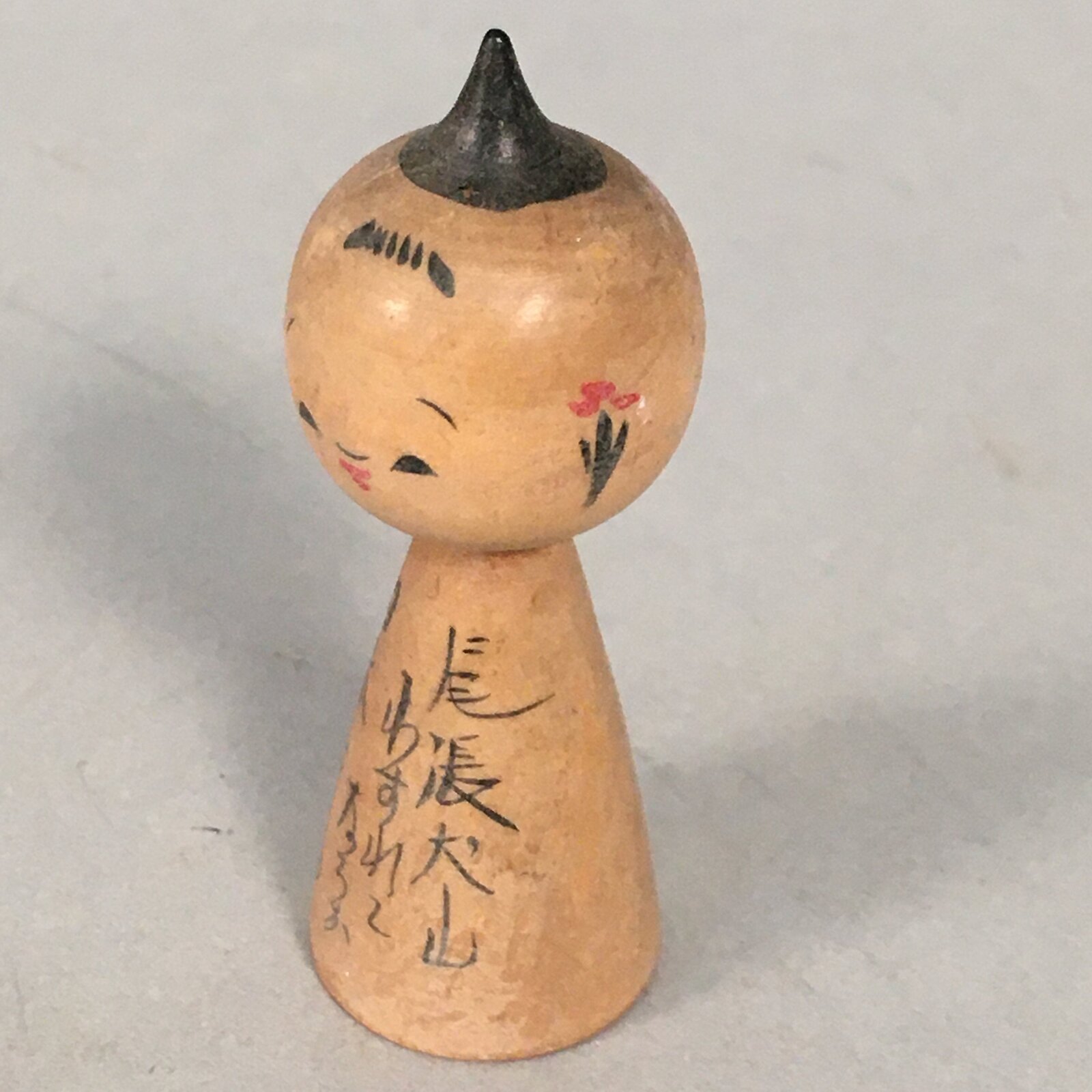 Japanese Kokeshi Doll Vtg Wooden Figurine Wobbly Head Child Ribbon KF472
