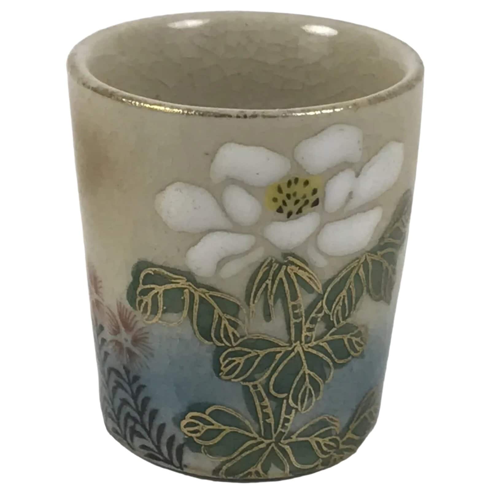 Japanese Kutani Imari Porcelain Sake Cup Vtg Straight Ochoko White Peony G319