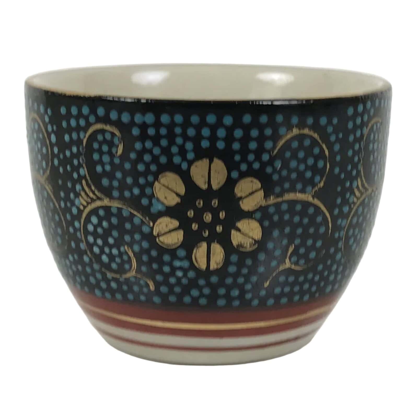 Japanese Kutani Imari Porcelain Sake Cup Vtg Tsubomi Ochoko Blue Dot Flower G326
