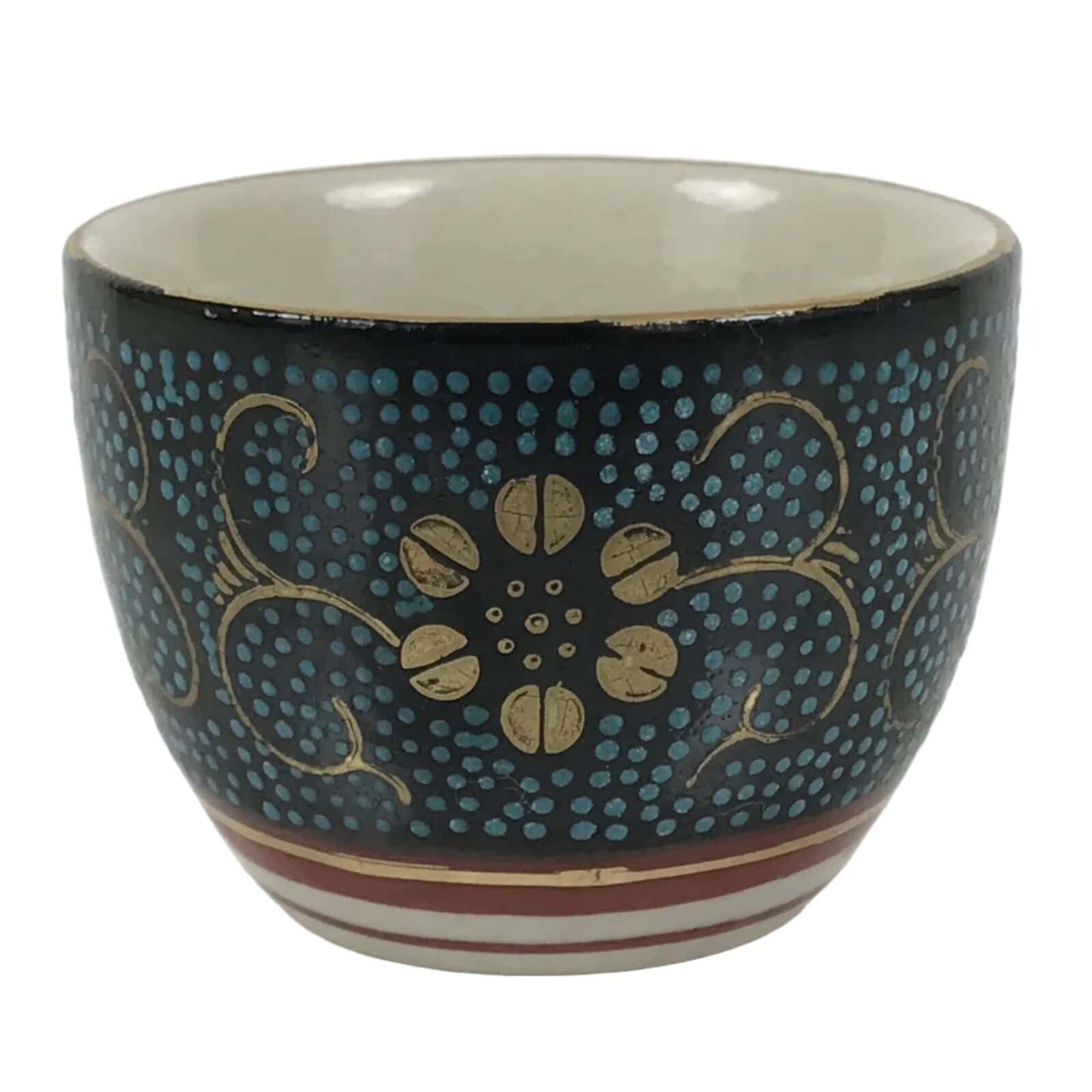 Japanese Kutani Imari Porcelain Sake Cup Vtg Tsubomi Ochoko Blue Dot Flower G327