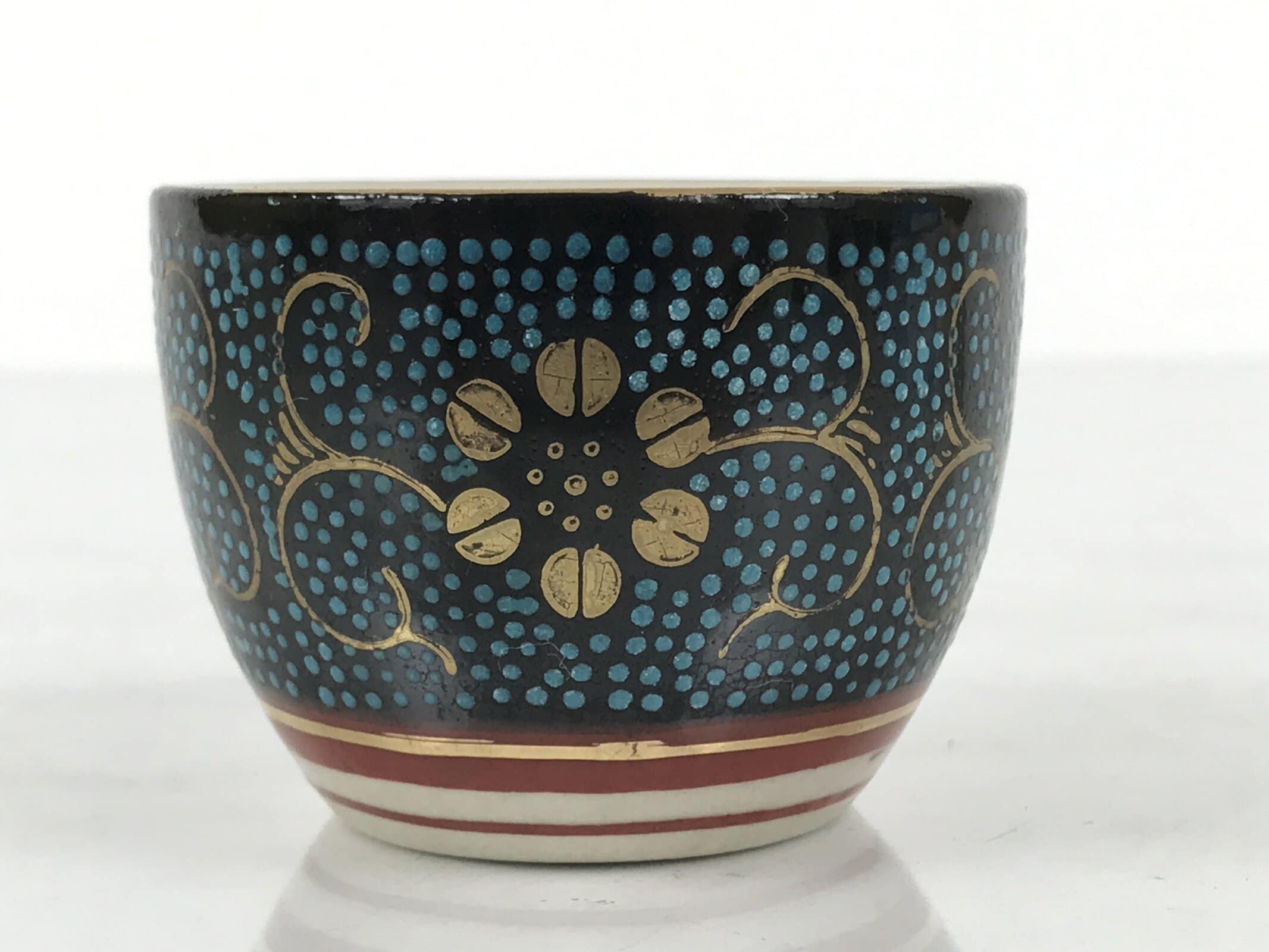 Japanese Kutani Imari Porcelain Sake Cup Vtg Tsubomi Ochoko Blue Dot Flower G327