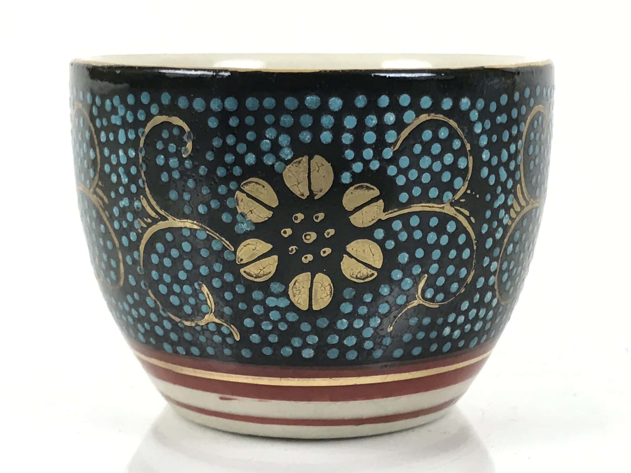 Japanese Kutani Imari Porcelain Sake Cup Vtg Tsubomi Ochoko Blue Dot Flower G327