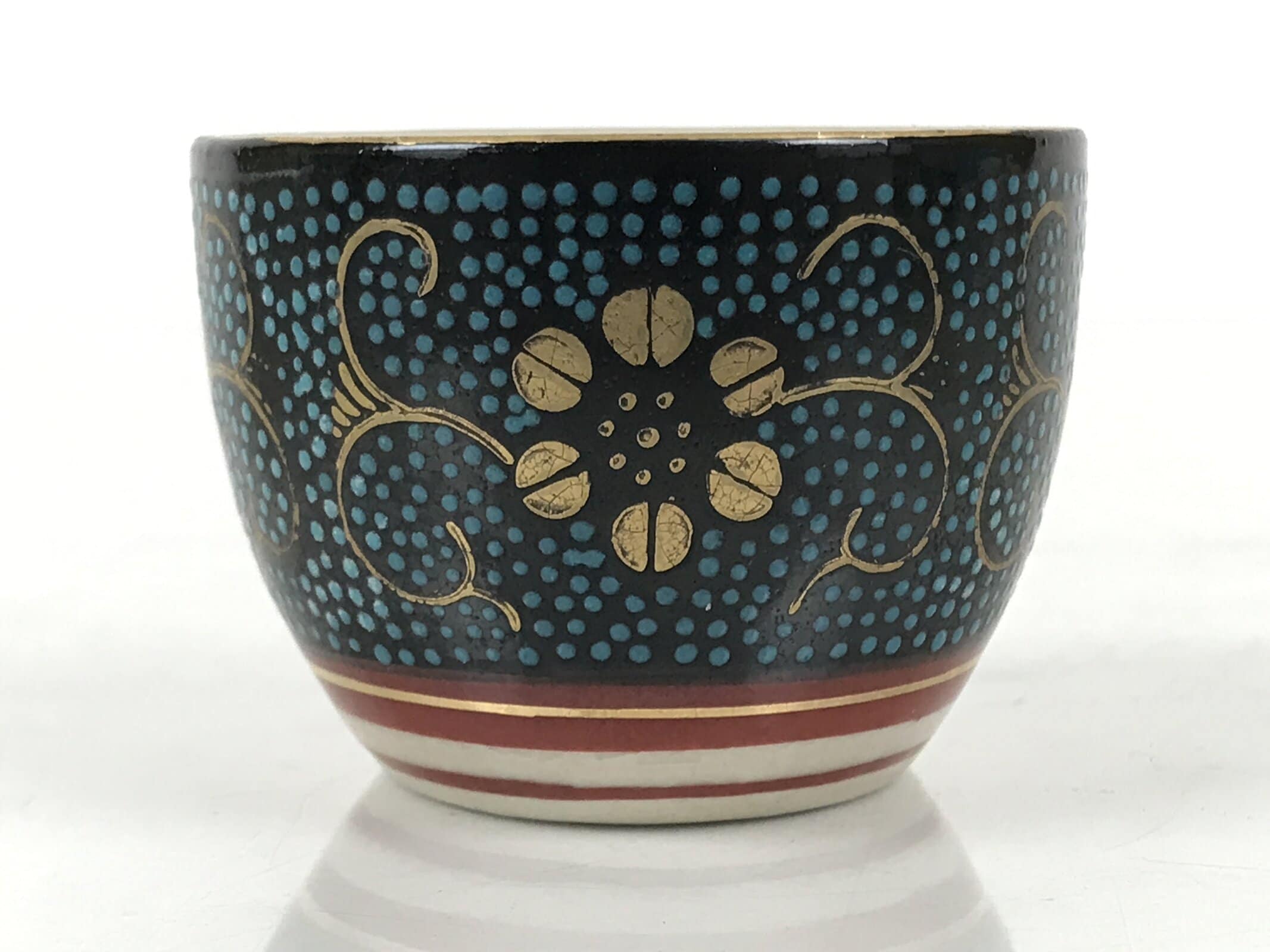 Japanese Kutani Imari Porcelain Sake Cup Vtg Tsubomi Ochoko Blue Dot Flower G327