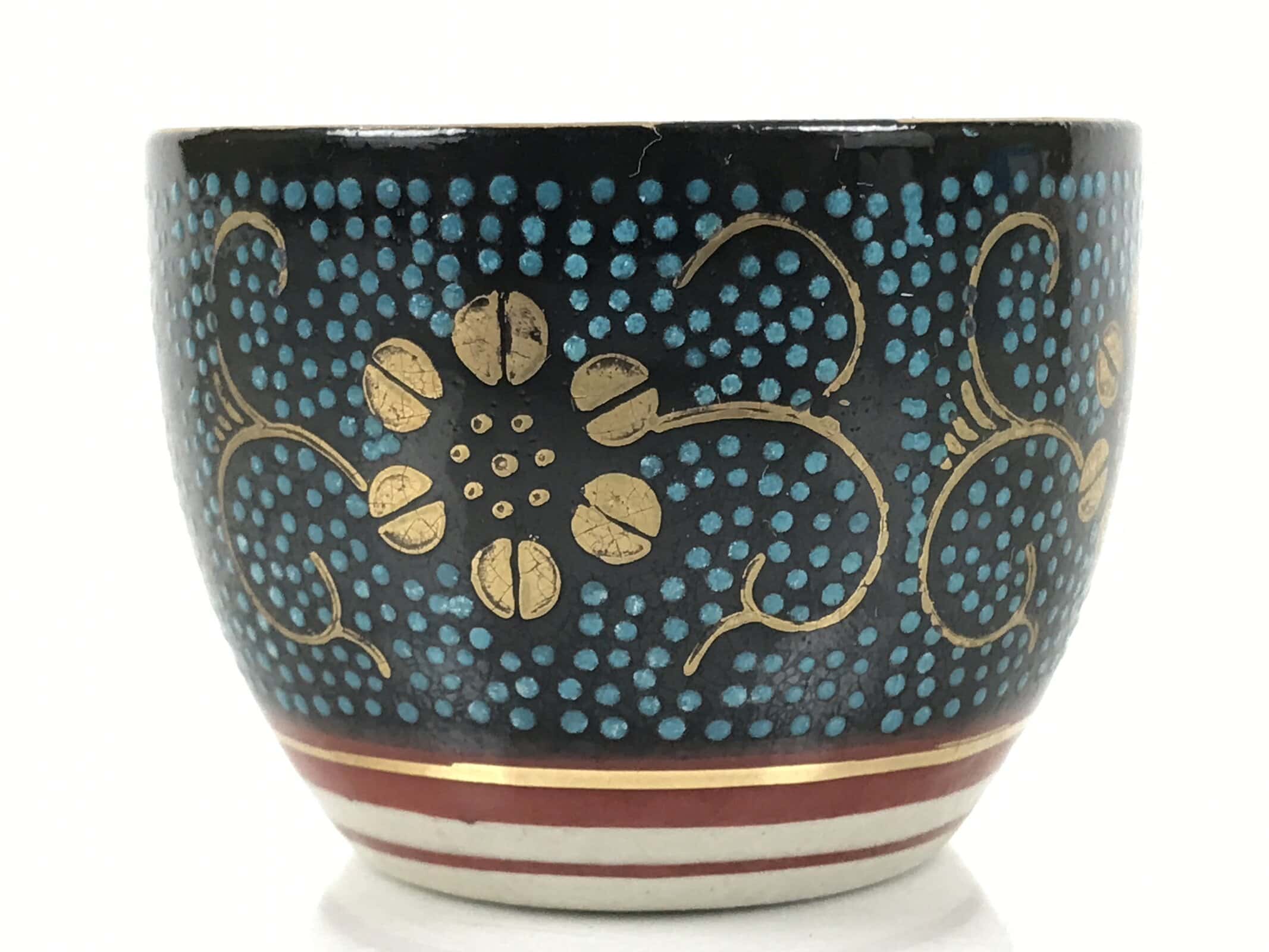 Japanese Kutani Imari Porcelain Sake Cup Vtg Tsubomi Ochoko Blue Dot Flower G327