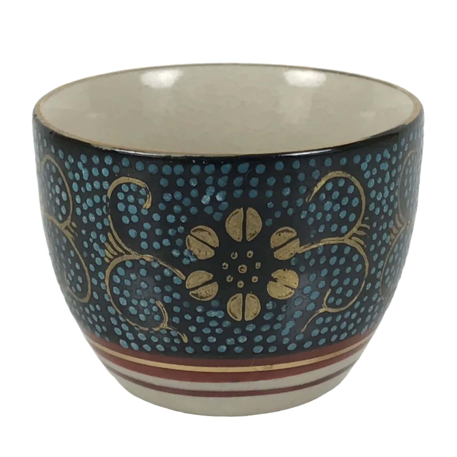 Japanese Kutani Imari Porcelain Sake Cup Vtg Tsubomi Ochoko Blue Dot Flower G328