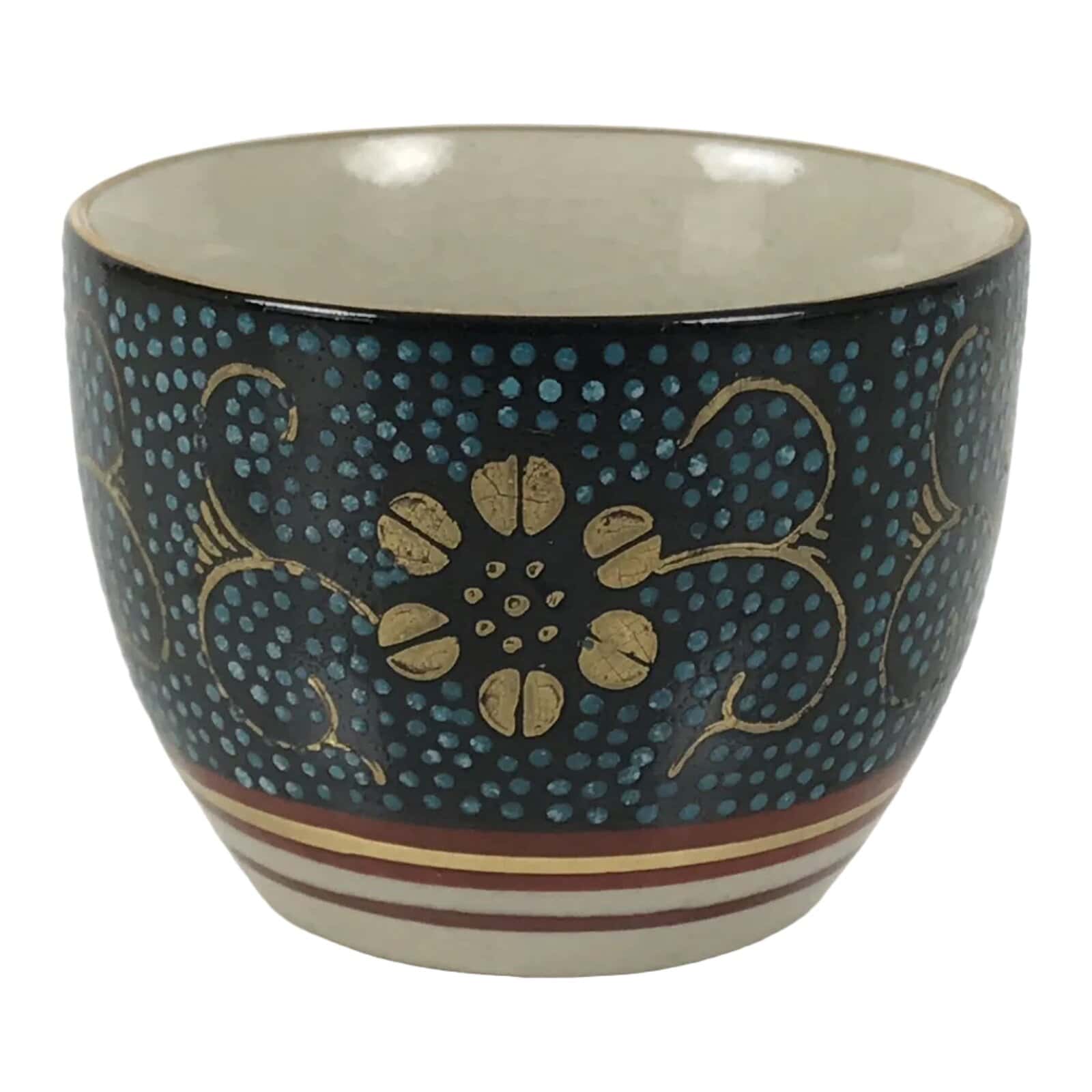 Japanese Kutani Imari Porcelain Sake Cup Vtg Tsubomi Ochoko Blue Dot Flower G328