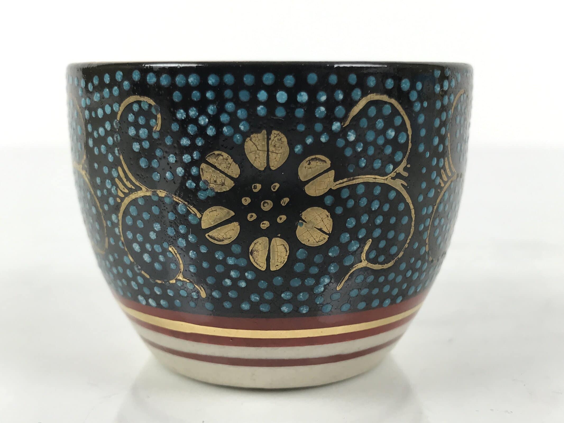 Japanese Kutani Imari Porcelain Sake Cup Vtg Tsubomi Ochoko Blue Dot Flower G328