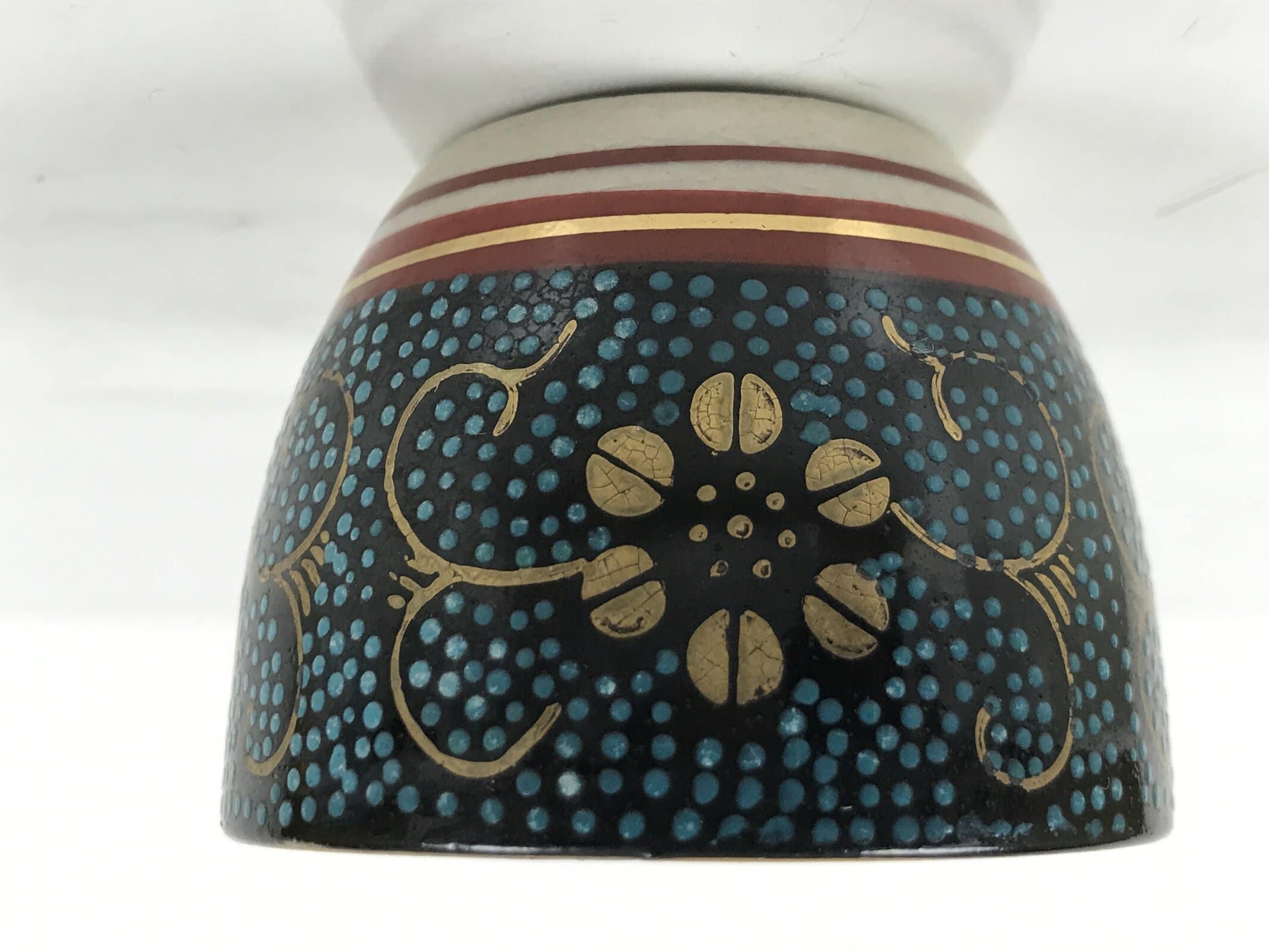 Japanese Kutani Imari Porcelain Sake Cup Vtg Tsubomi Ochoko Blue Dot Flower G328