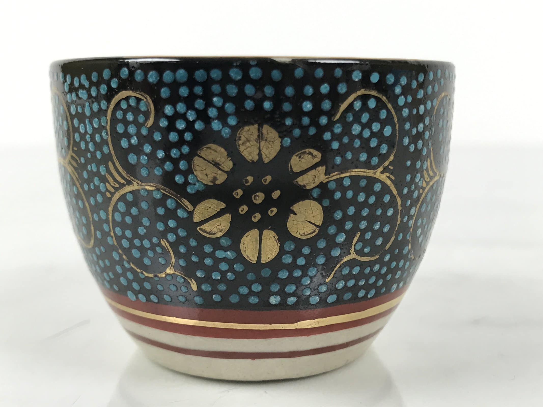 Japanese Kutani Imari Porcelain Sake Cup Vtg Tsubomi Ochoko Blue Dot Flower G328