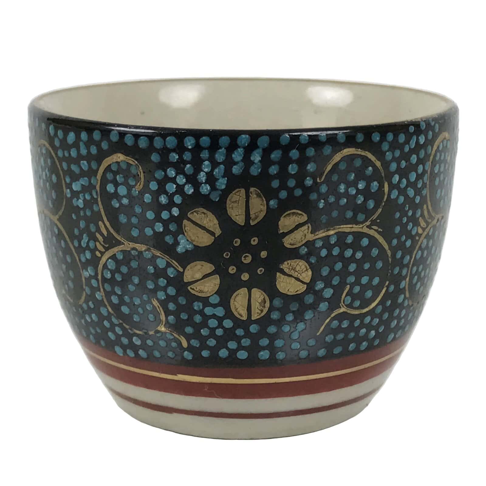 Japanese Kutani Imari Porcelain Sake Cup Vtg Tsubomi Ochoko Blue Dot Flower G329