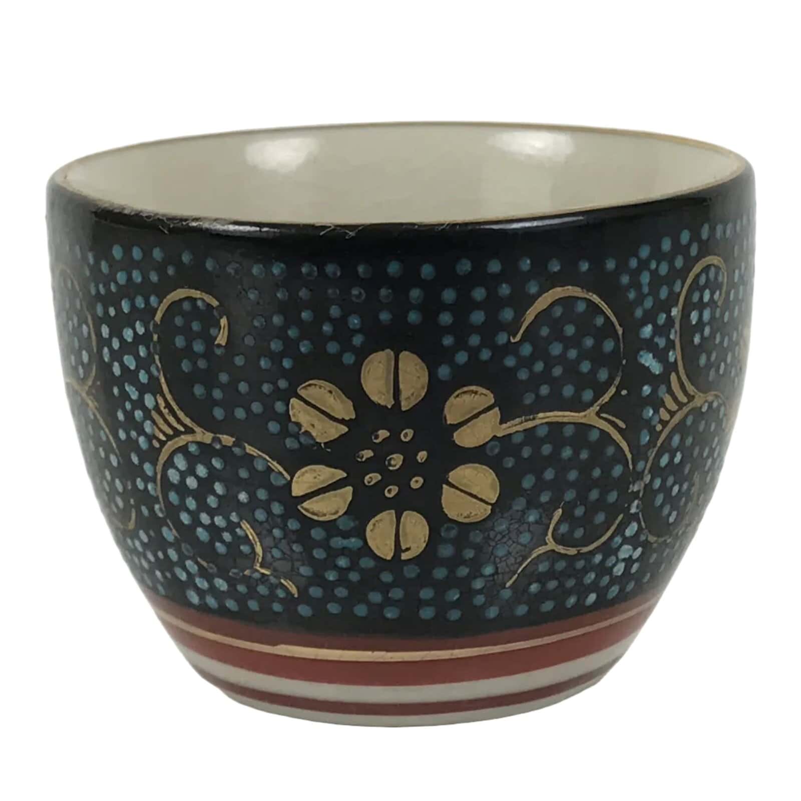 Japanese Kutani Imari Porcelain Sake Cup Vtg Tsubomi Ochoko Blue Dot Flower G330