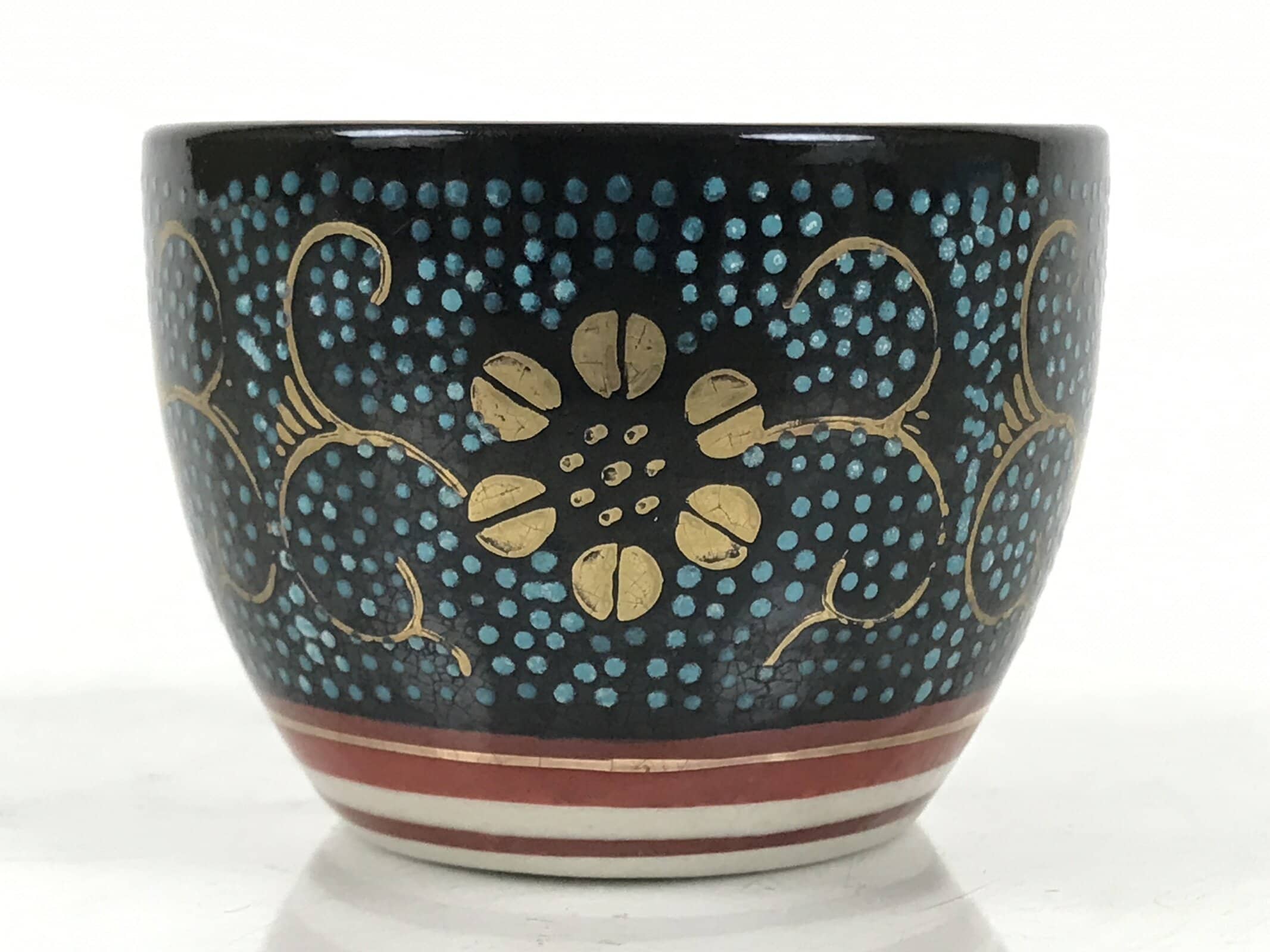 Japanese Kutani Imari Porcelain Sake Cup Vtg Tsubomi Ochoko Blue Dot Flower G330