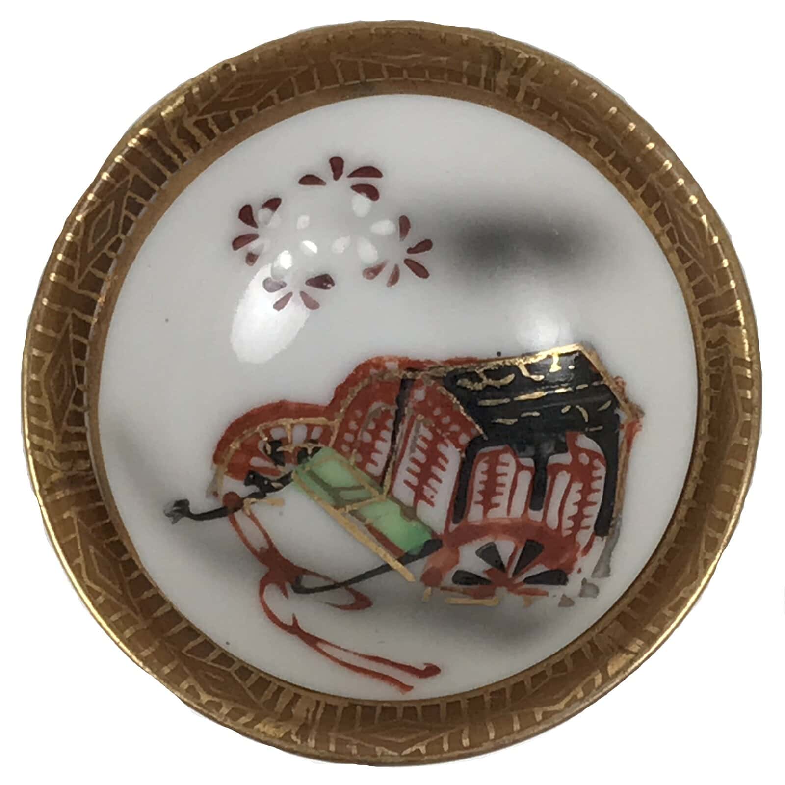 Japanese Kutani Imari Porcelain Sake Cup Vtg Tsubomi Ochoko Court Carriage G322