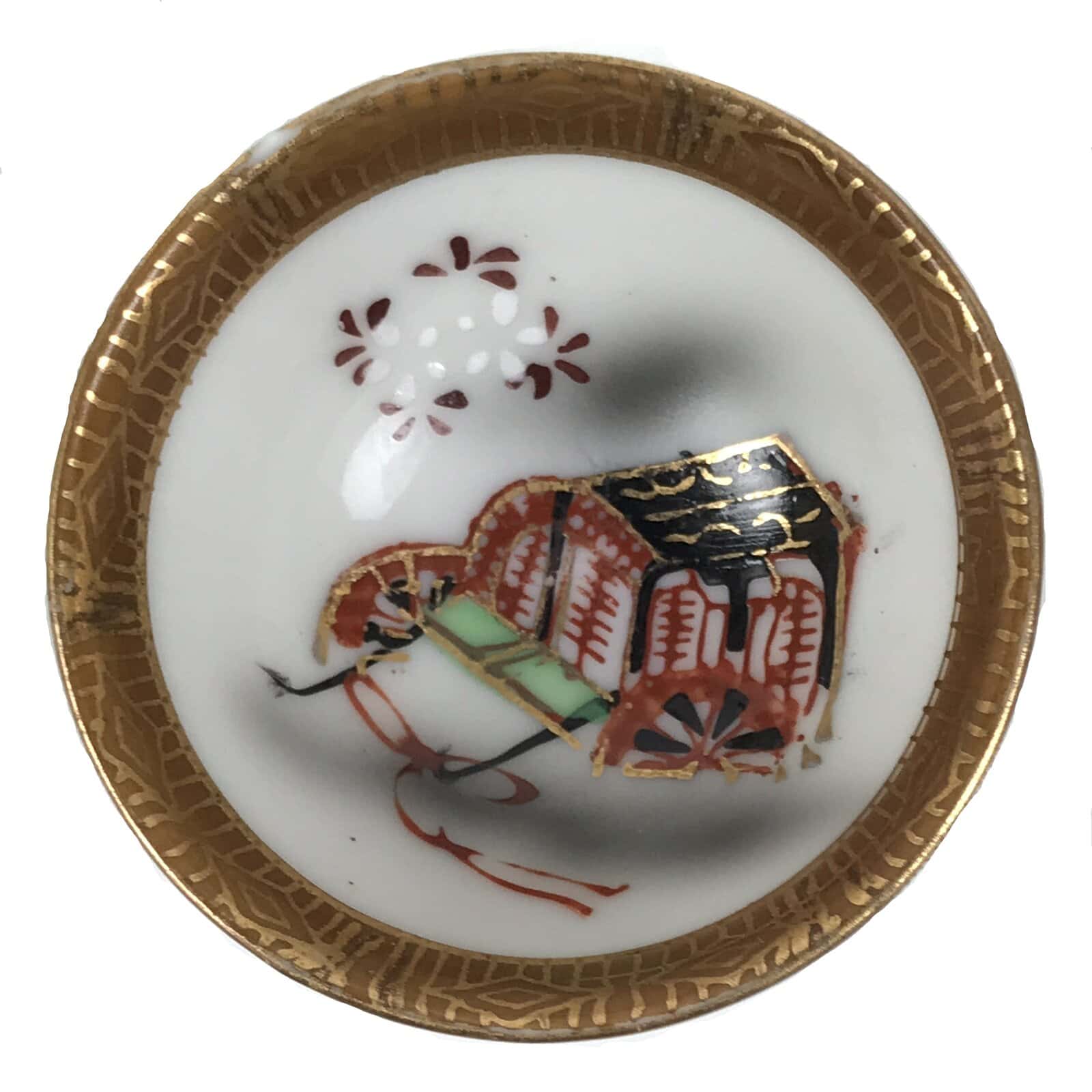 Japanese Kutani Imari Porcelain Sake Cup Vtg Tsubomi Ochoko Court Carriage G323