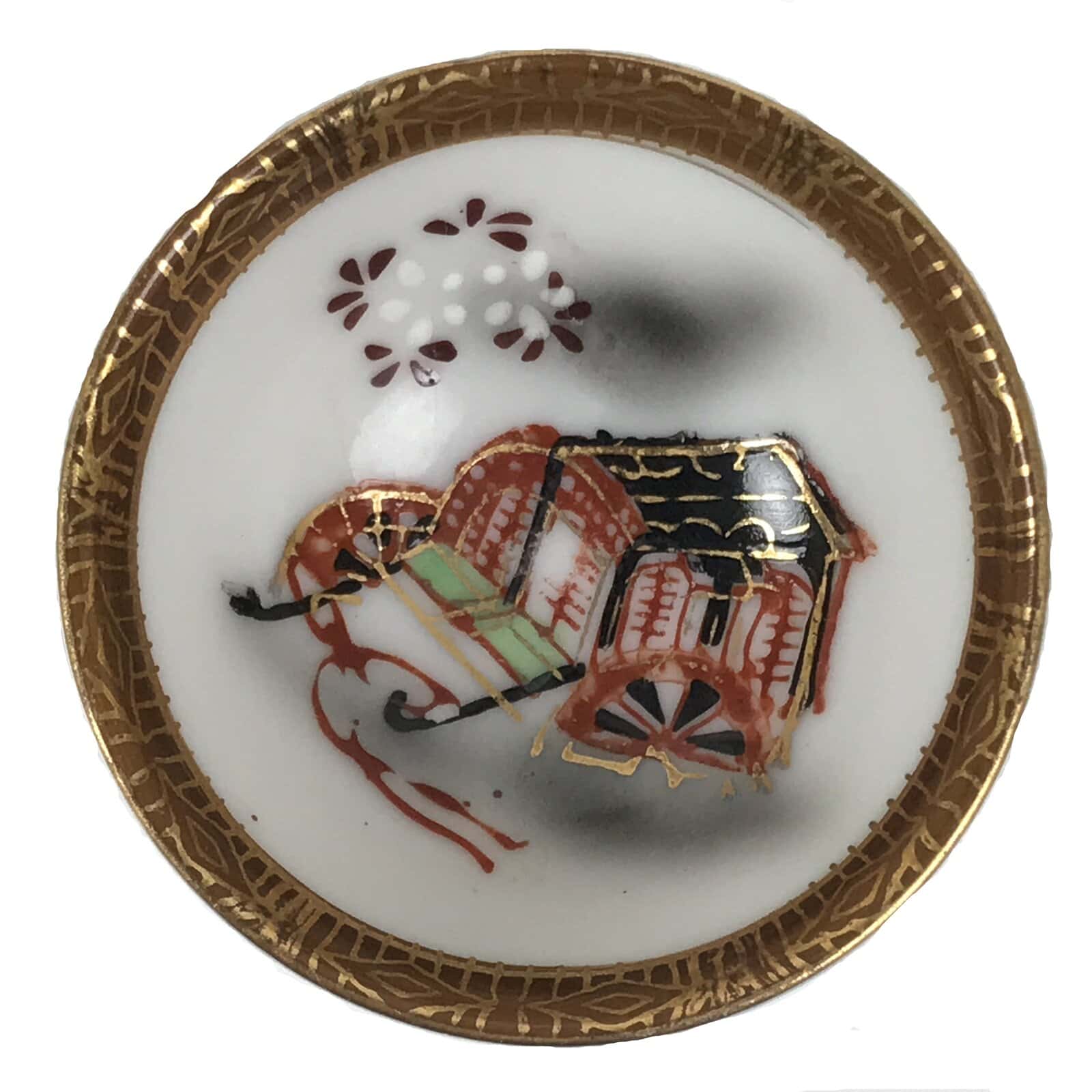 Japanese Kutani Imari Porcelain Sake Cup Vtg Tsubomi Ochoko Court Carriage G324