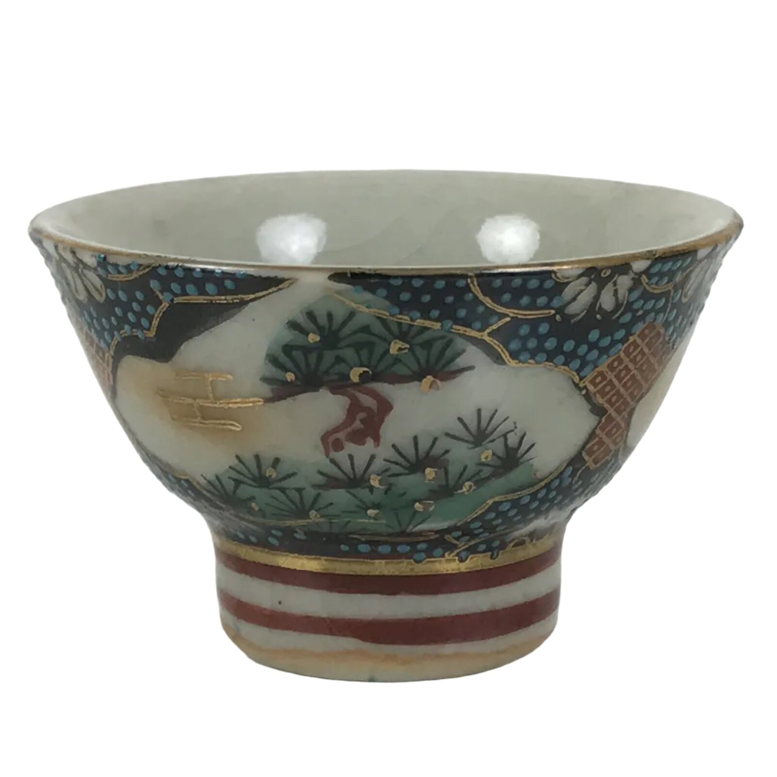 Japanese Kutani Imari Porcelain Sake Cup Vtg Wan Ochoko Pine Plum Bamboo G331