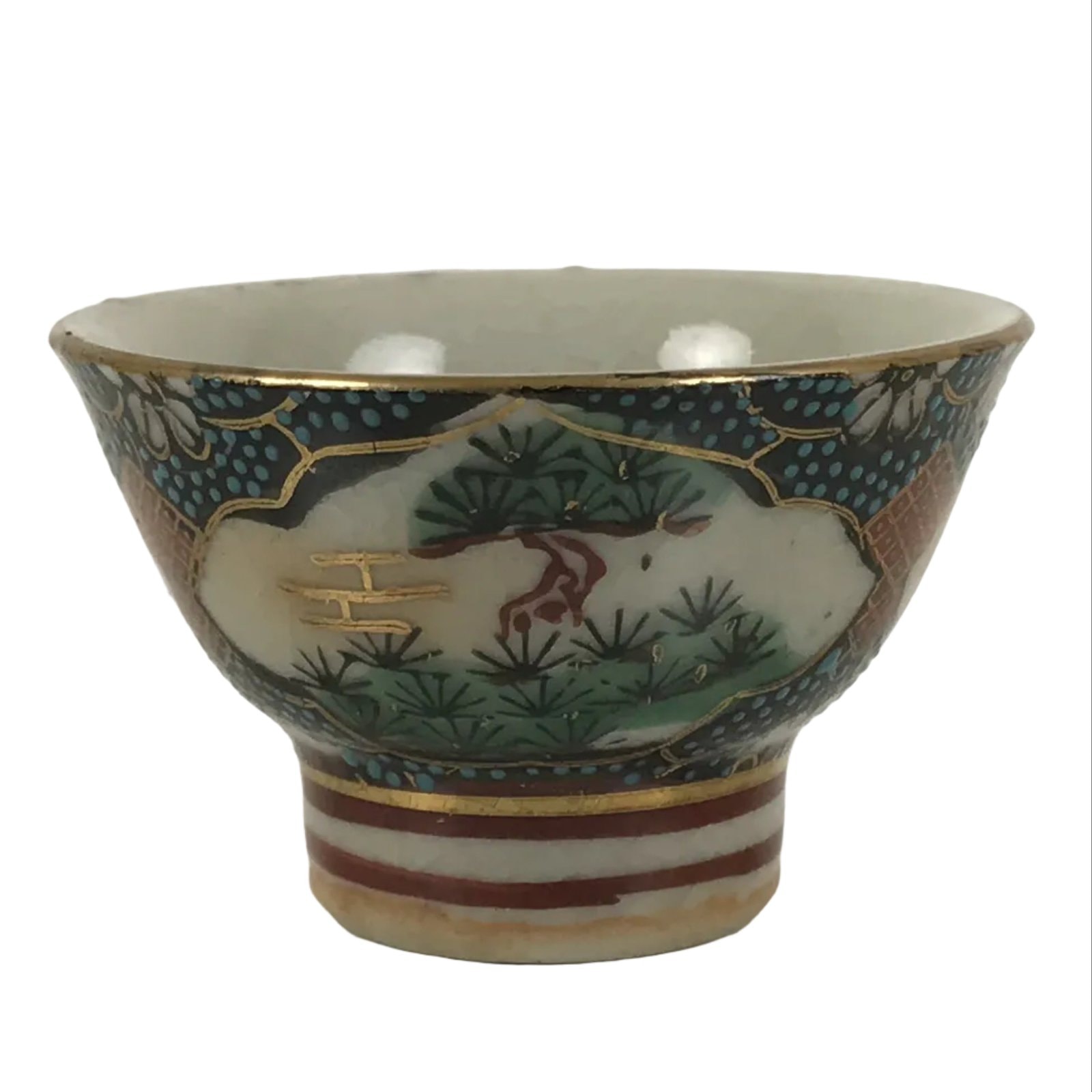 Japanese Kutani Imari Porcelain Sake Cup Vtg Wan Ochoko Pine Plum Bamboo G332