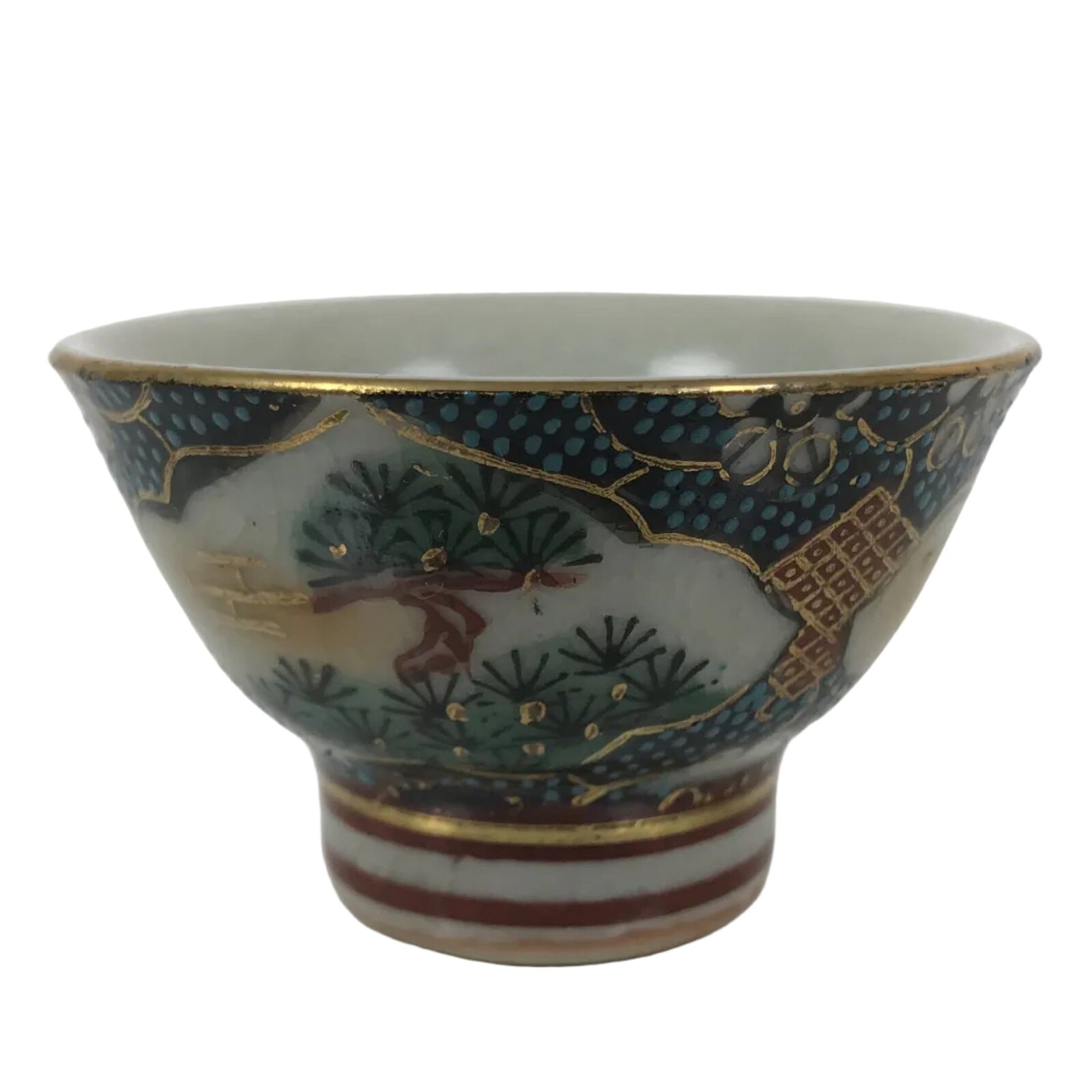 Japanese Kutani Imari Porcelain Sake Cup Vtg Wan Ochoko Pine Plum Bamboo G334