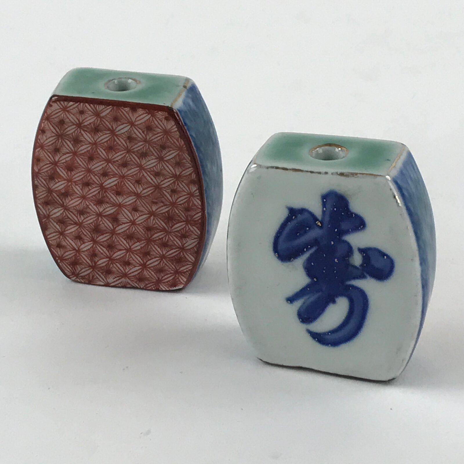 Japanese Kutani Ware Hanging Scroll Weights Vtg Fuchin Kakejiku Rectangle FC321