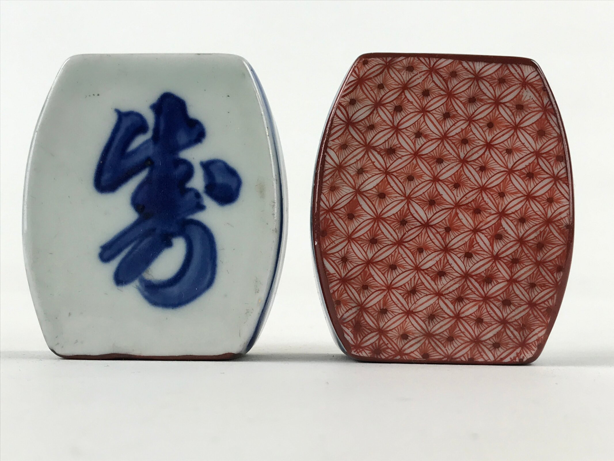 Japanese Kutani Ware Hanging Scroll Weights Vtg Fuchin Kakejiku Rectangle FC321