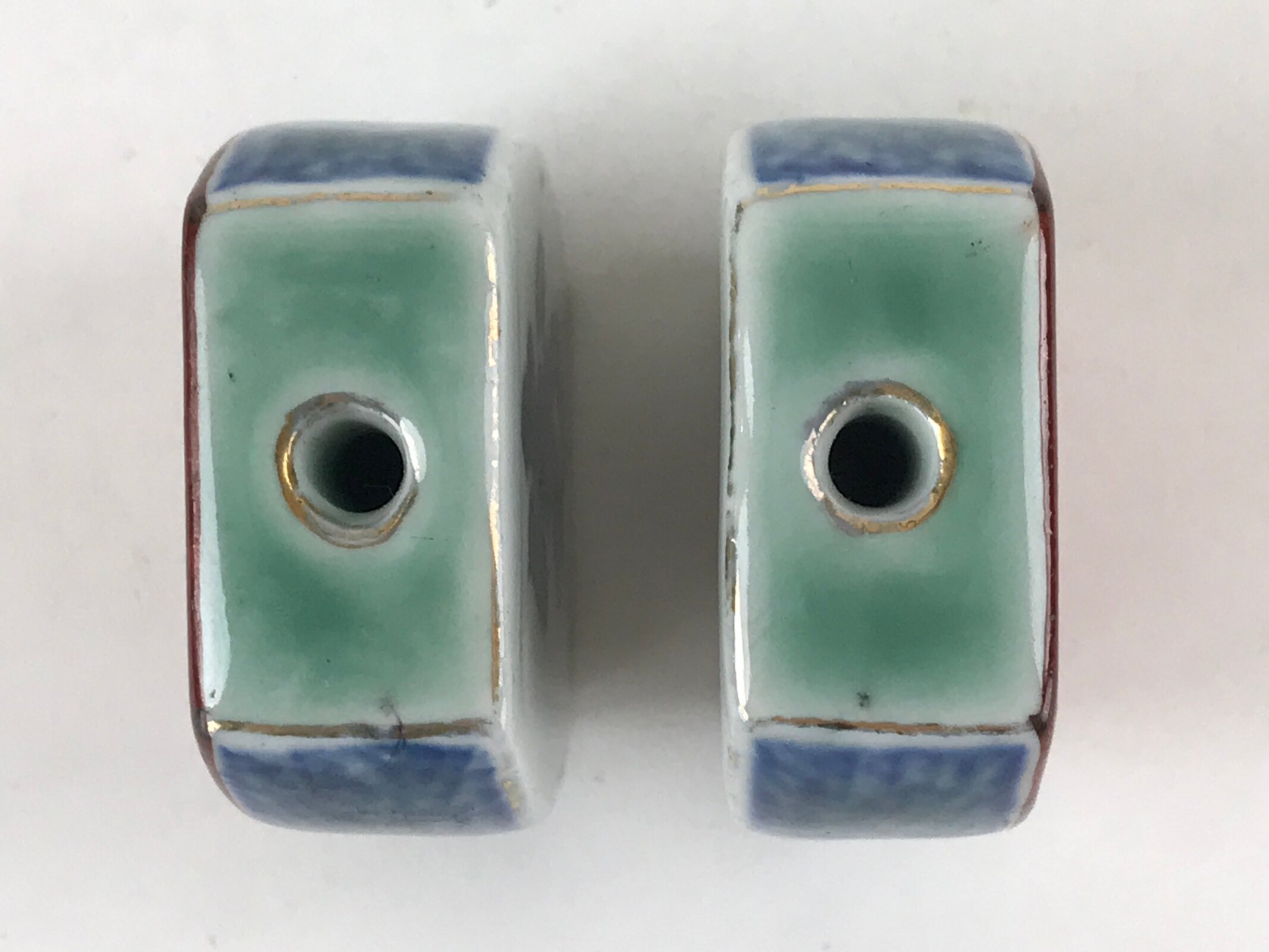 Japanese Kutani Ware Hanging Scroll Weights Vtg Fuchin Kakejiku Rectangle FC321