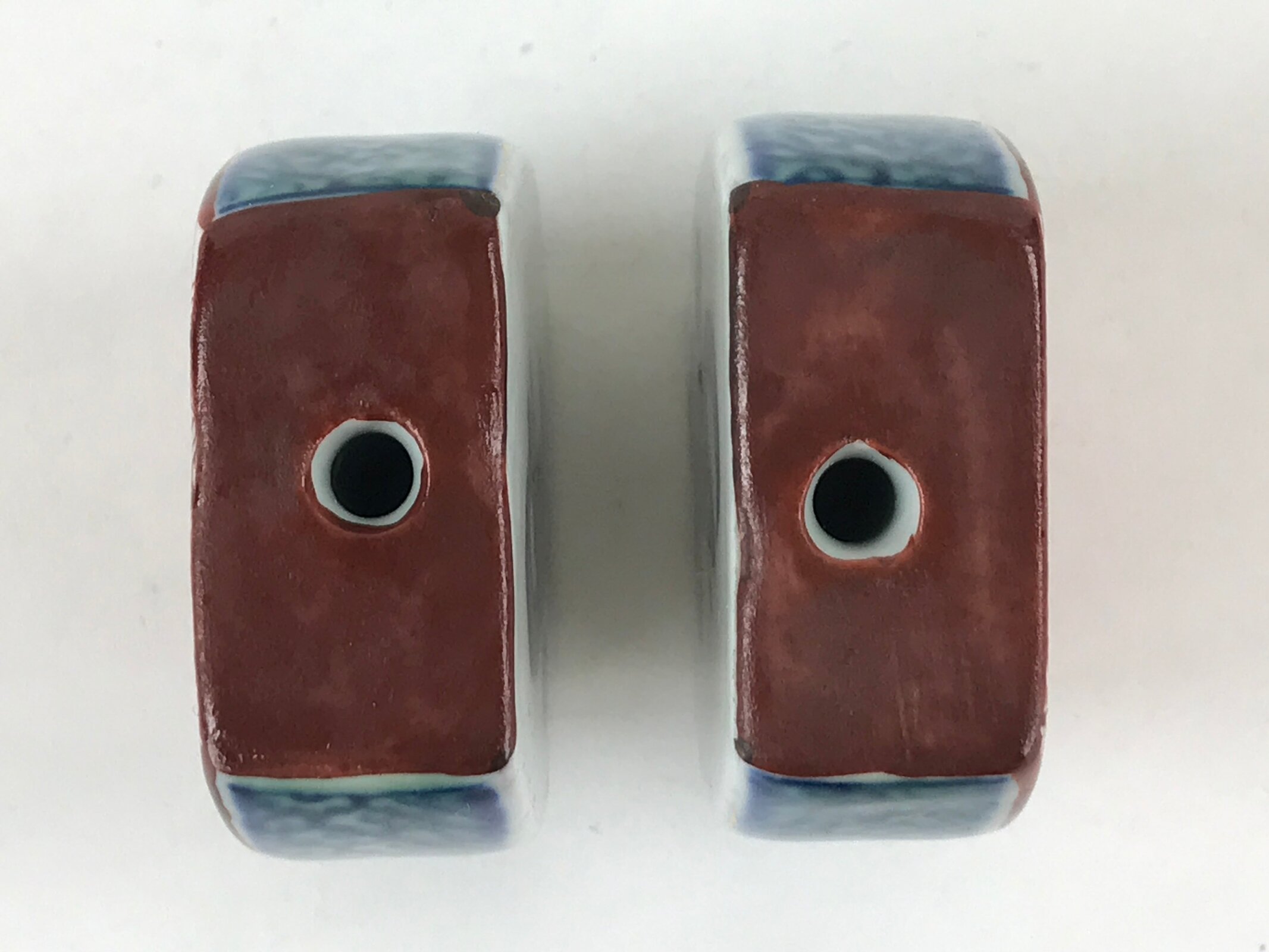 Japanese Kutani Ware Hanging Scroll Weights Vtg Fuchin Kakejiku Rectangle FC321