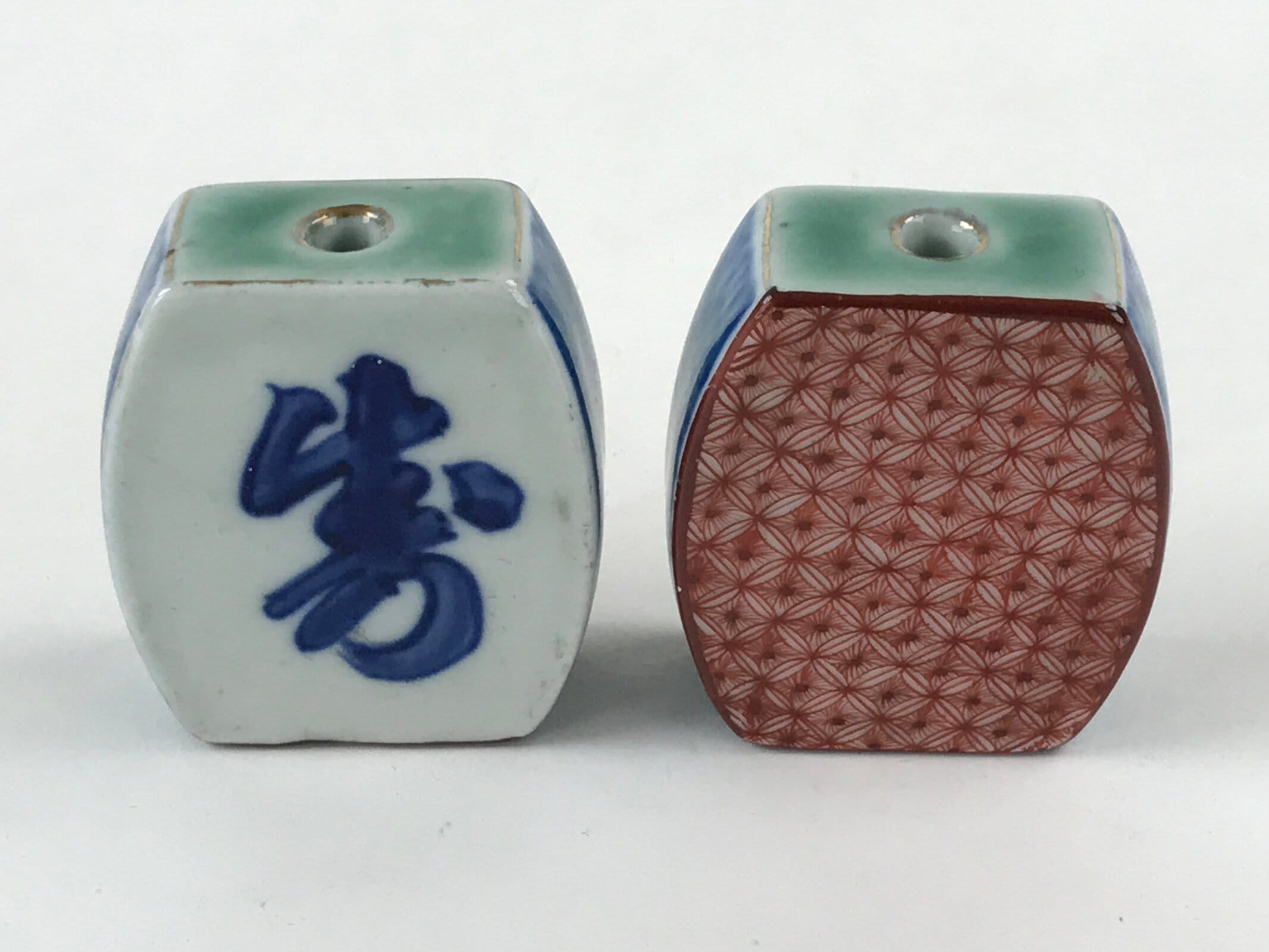 Japanese Kutani Ware Hanging Scroll Weights Vtg Fuchin Kakejiku Rectangle FC321