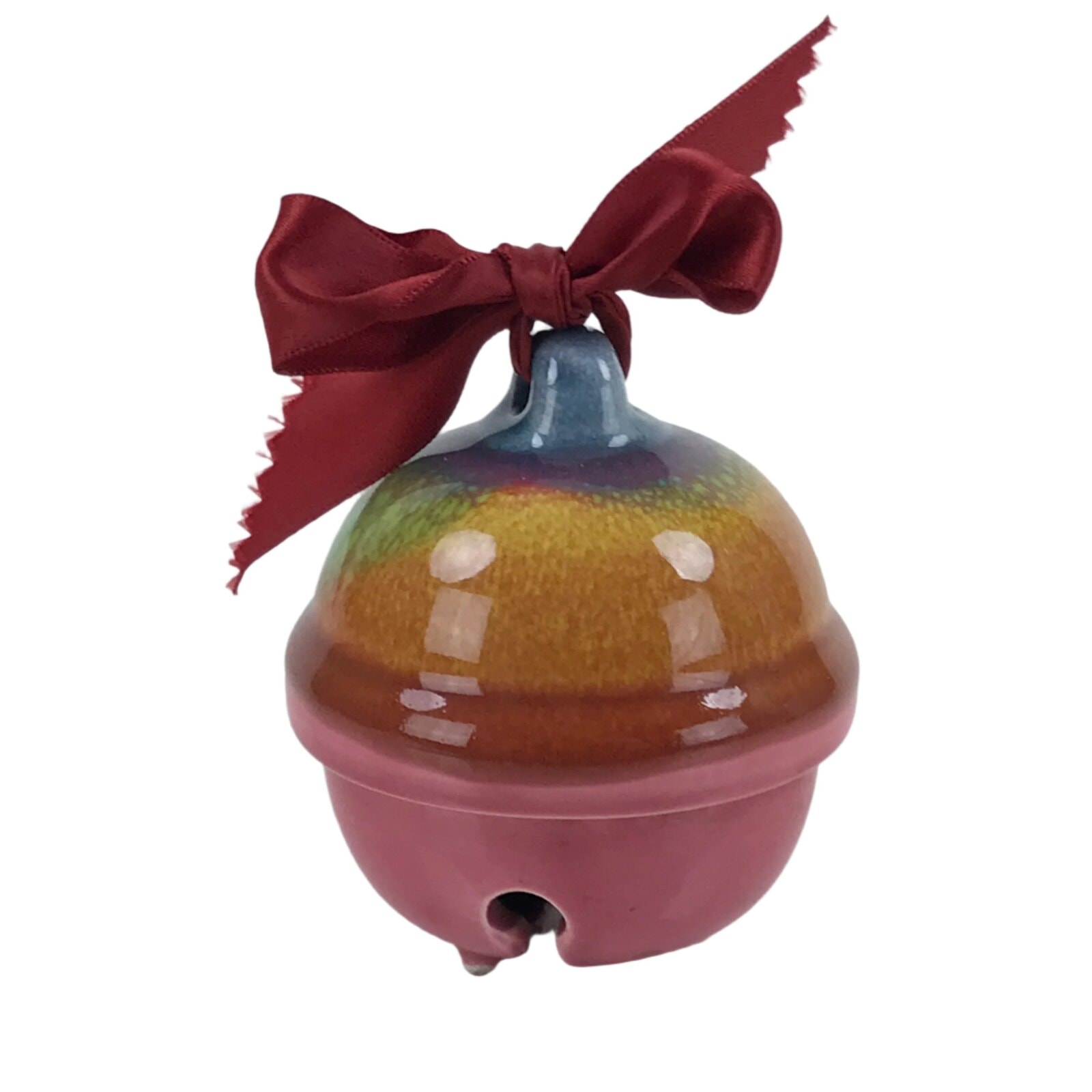 Japanese Kutani Ware Porcelain Bell Dorei Vtg Pink Rainbow Red Ribbon DR535