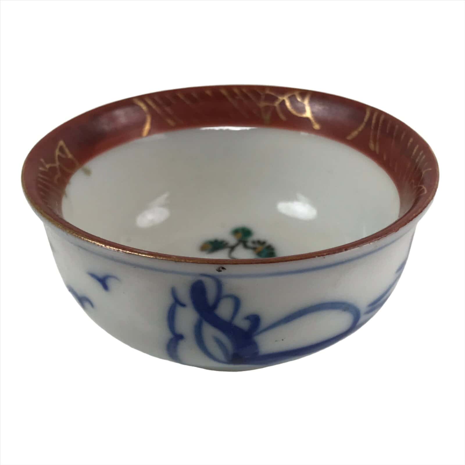 Japanese Kutani Ware Porcelain Sake Cup Vtg Tsubomi Ochoko Pagoda Pine Tree G235