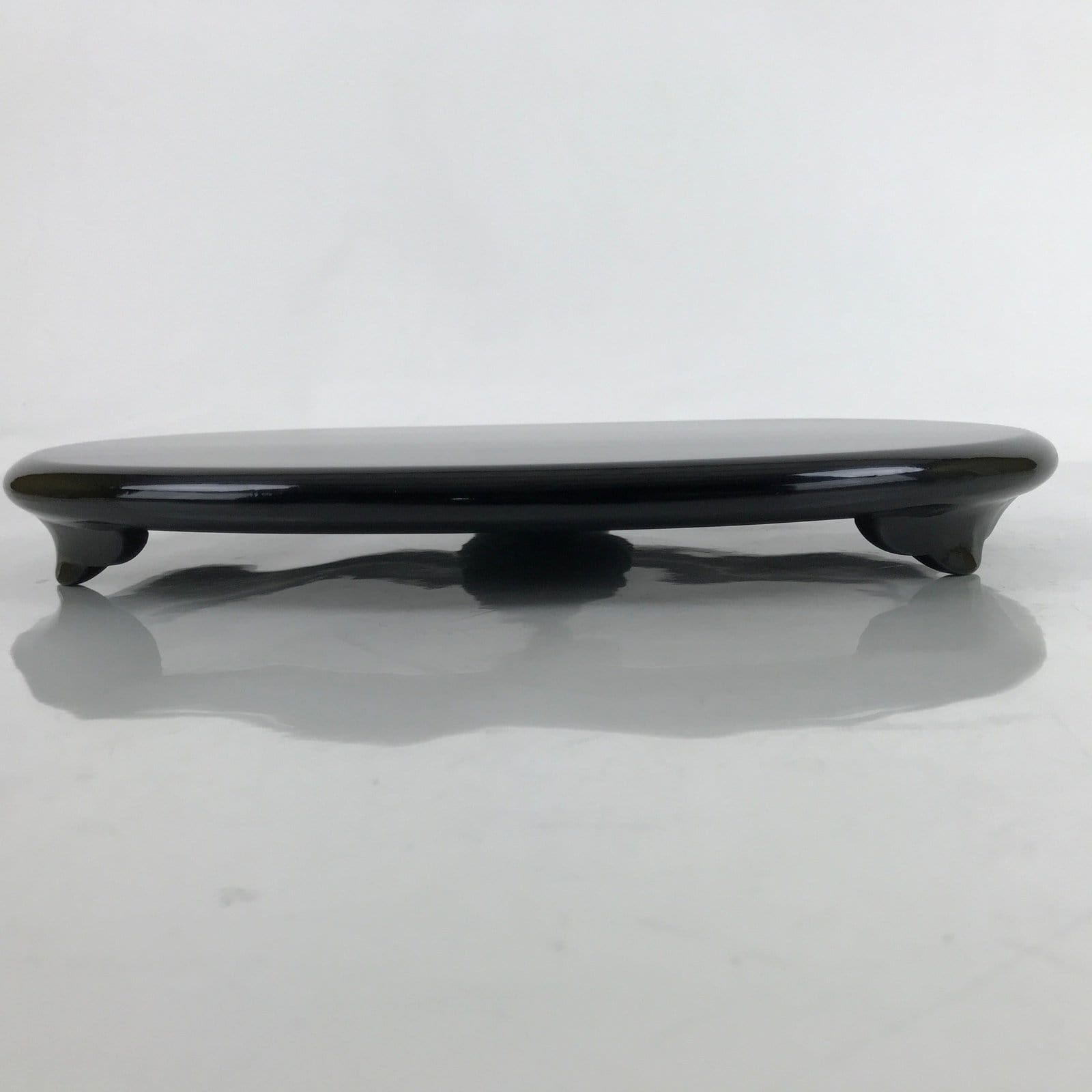 Japanese Lacquer Wood Flower Vase Stand Vtg Oval Black Kadai Ikebana WT540