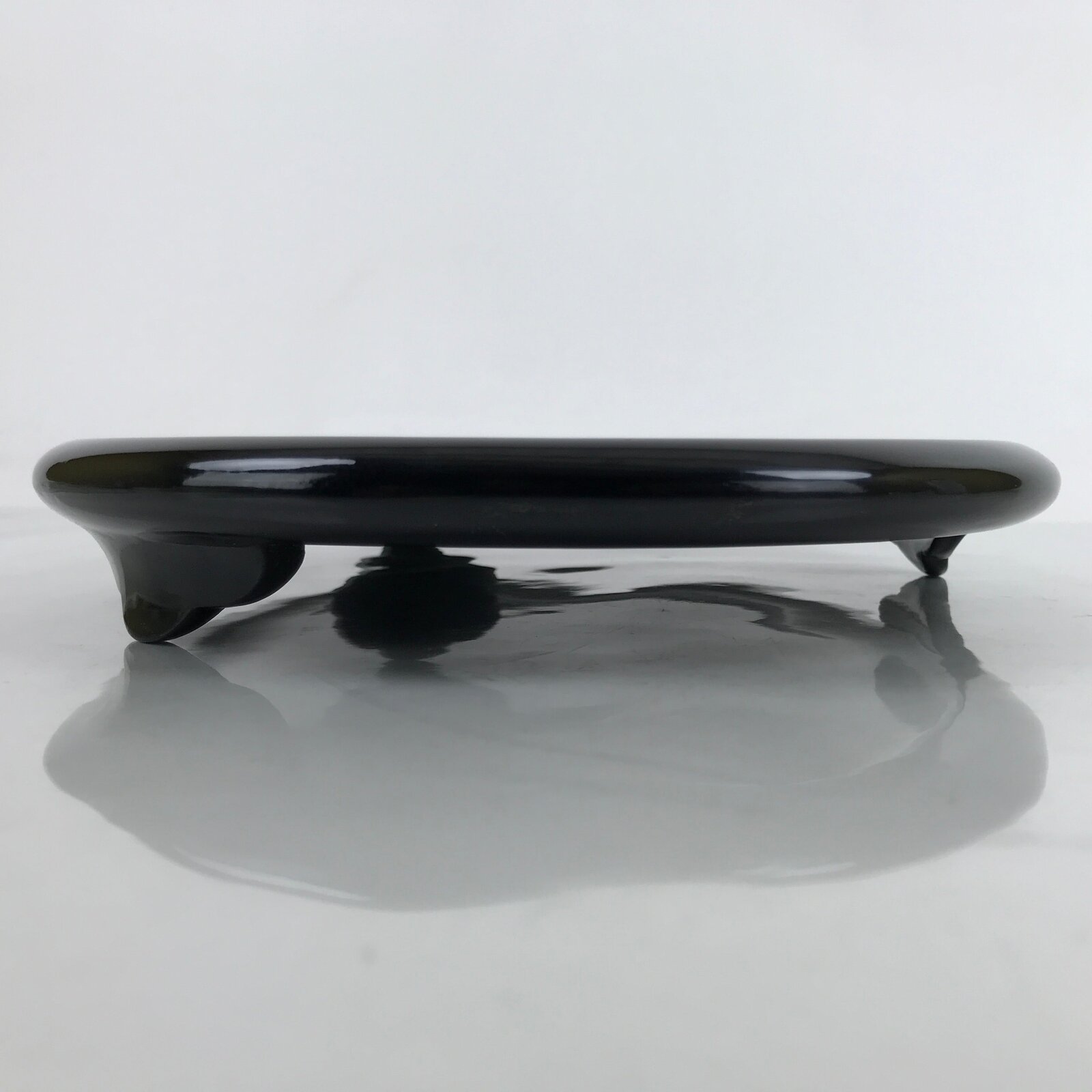 Japanese Lacquer Wood Flower Vase Stand Vtg Oval Black Kadai Ikebana WT540