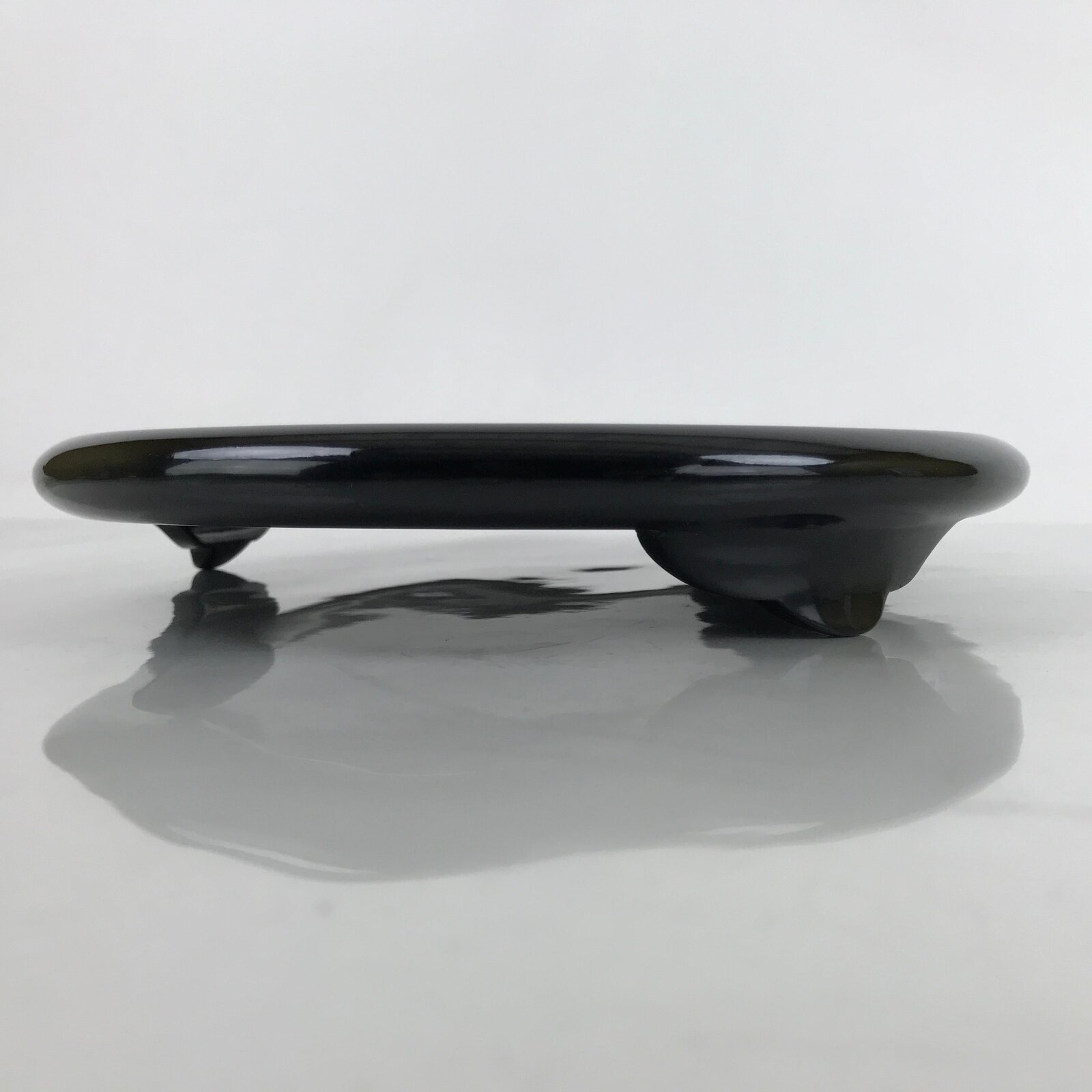 Japanese Lacquer Wood Flower Vase Stand Vtg Oval Black Kadai Ikebana WT540