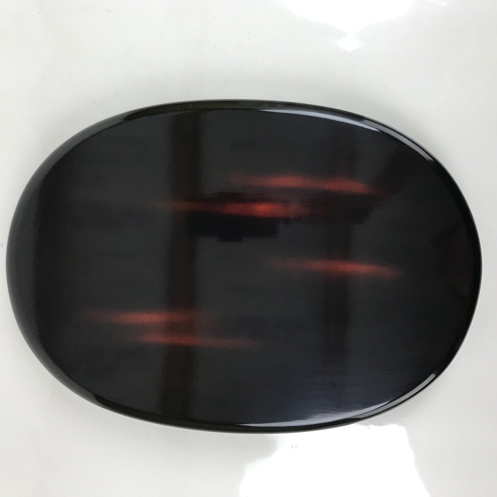 Japanese Lacquer Wood Flower Vase Stand Vtg Oval Black Kadai Ikebana WT540