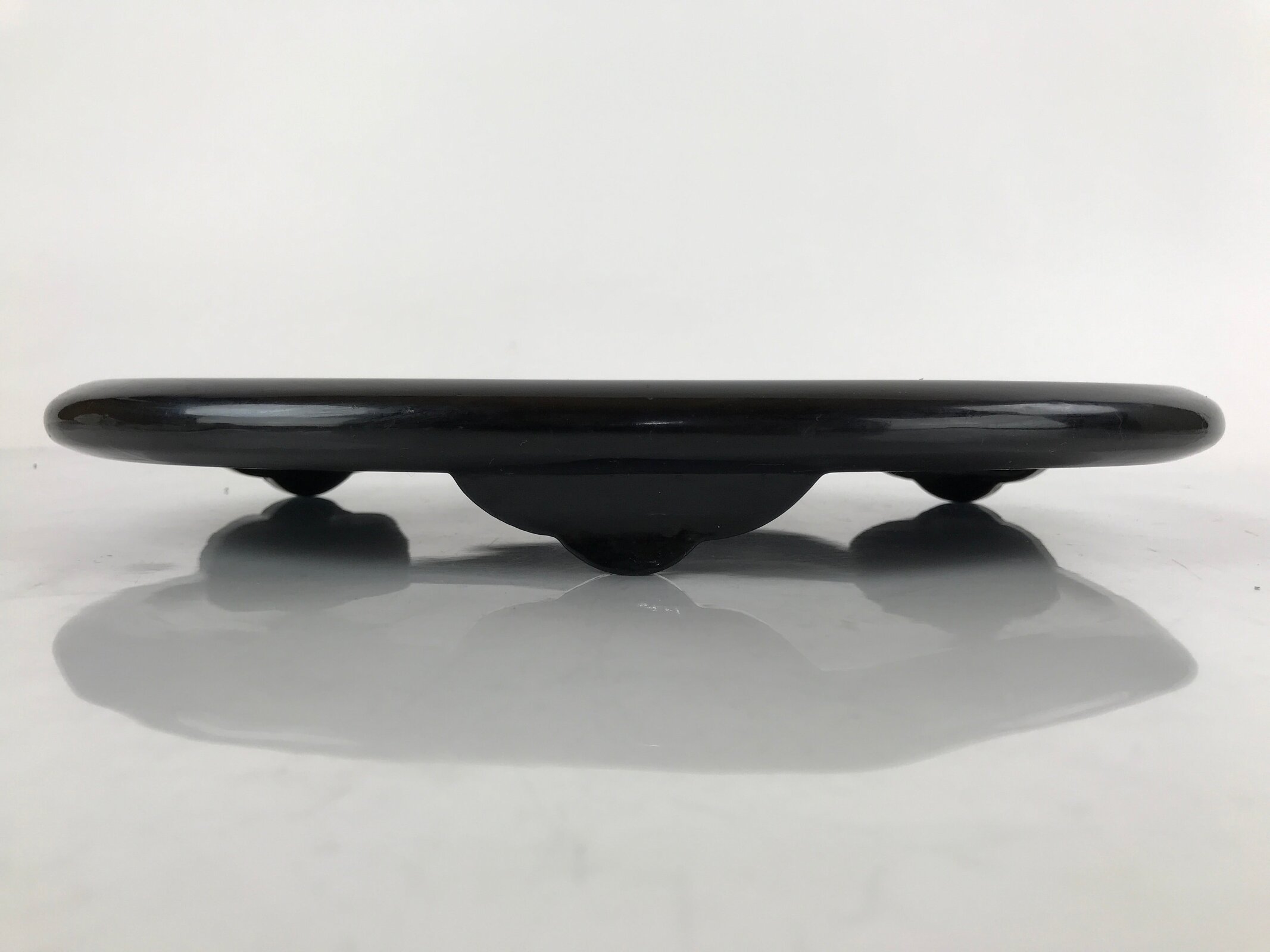 Japanese Lacquer Wood Flower Vase Stand Vtg Oval Makie Waves Kadai Ikebana WT516