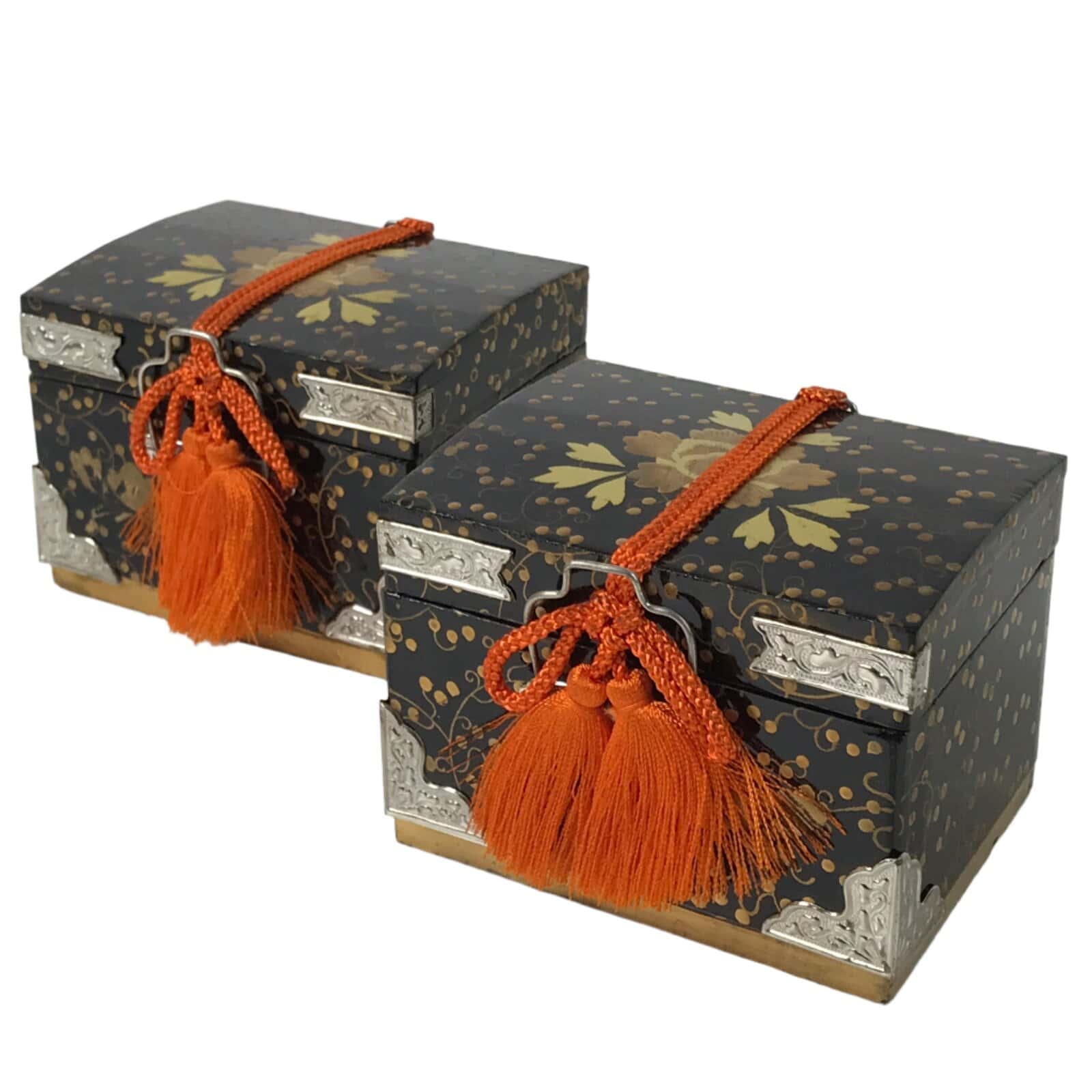 Japanese Lacquer Wood Hina Doll Chest Hasamibako Girls Day Makie Gold 2pc ID617