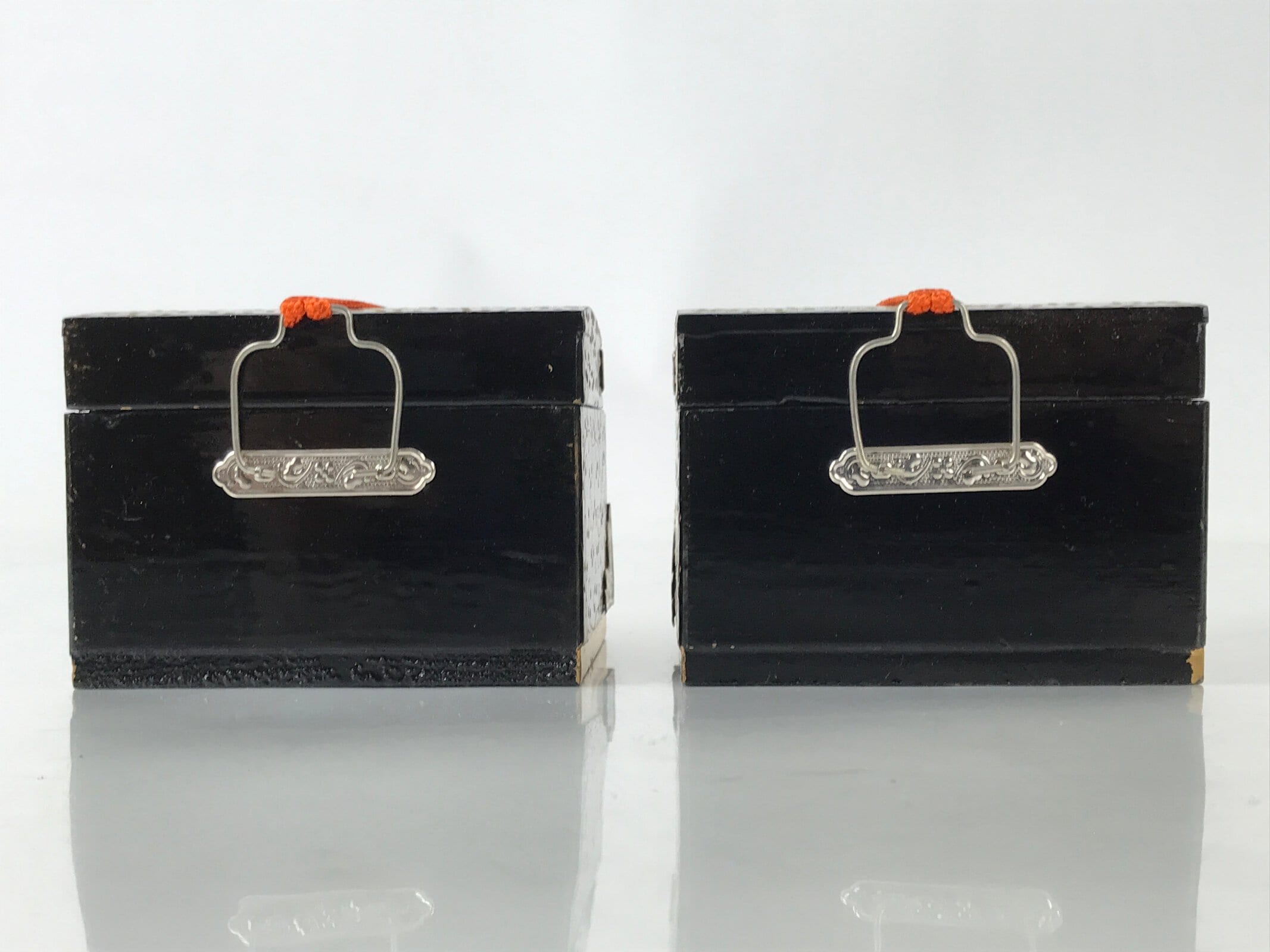 Japanese Lacquer Wood Hina Doll Chest Hasamibako Girls Day Makie Gold 2pc ID617