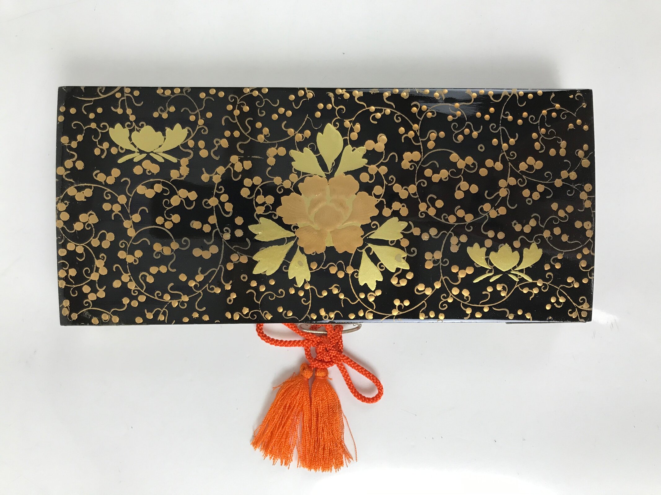 Japanese Lacquer Wood Hina Doll Chest Nagamochi Vtg Girls Day Makie Gold ID618