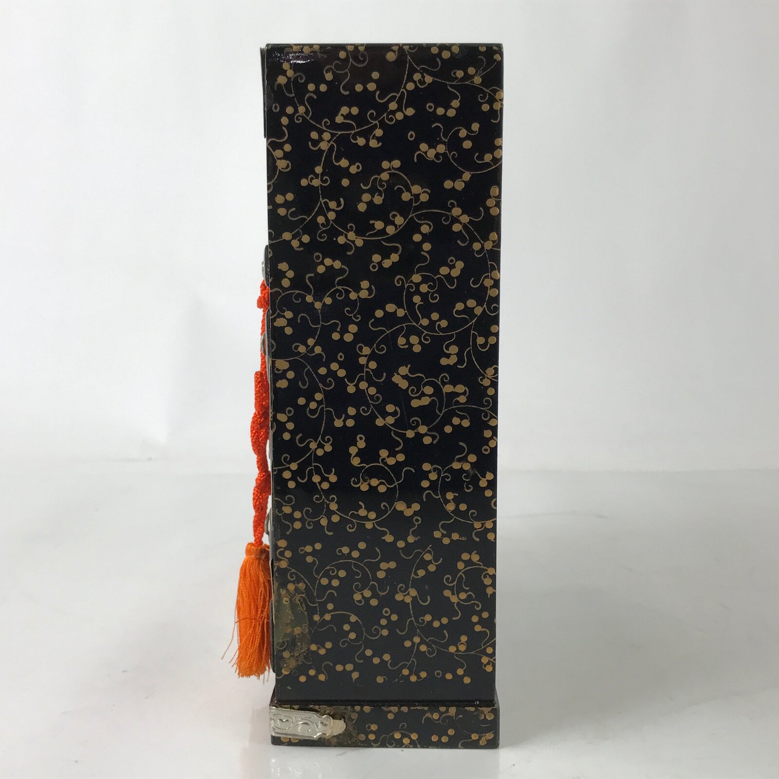 Japanese Lacquer Wood Hina Doll Chest Tansu Vtg Girls Day Makie Black Gold ID616