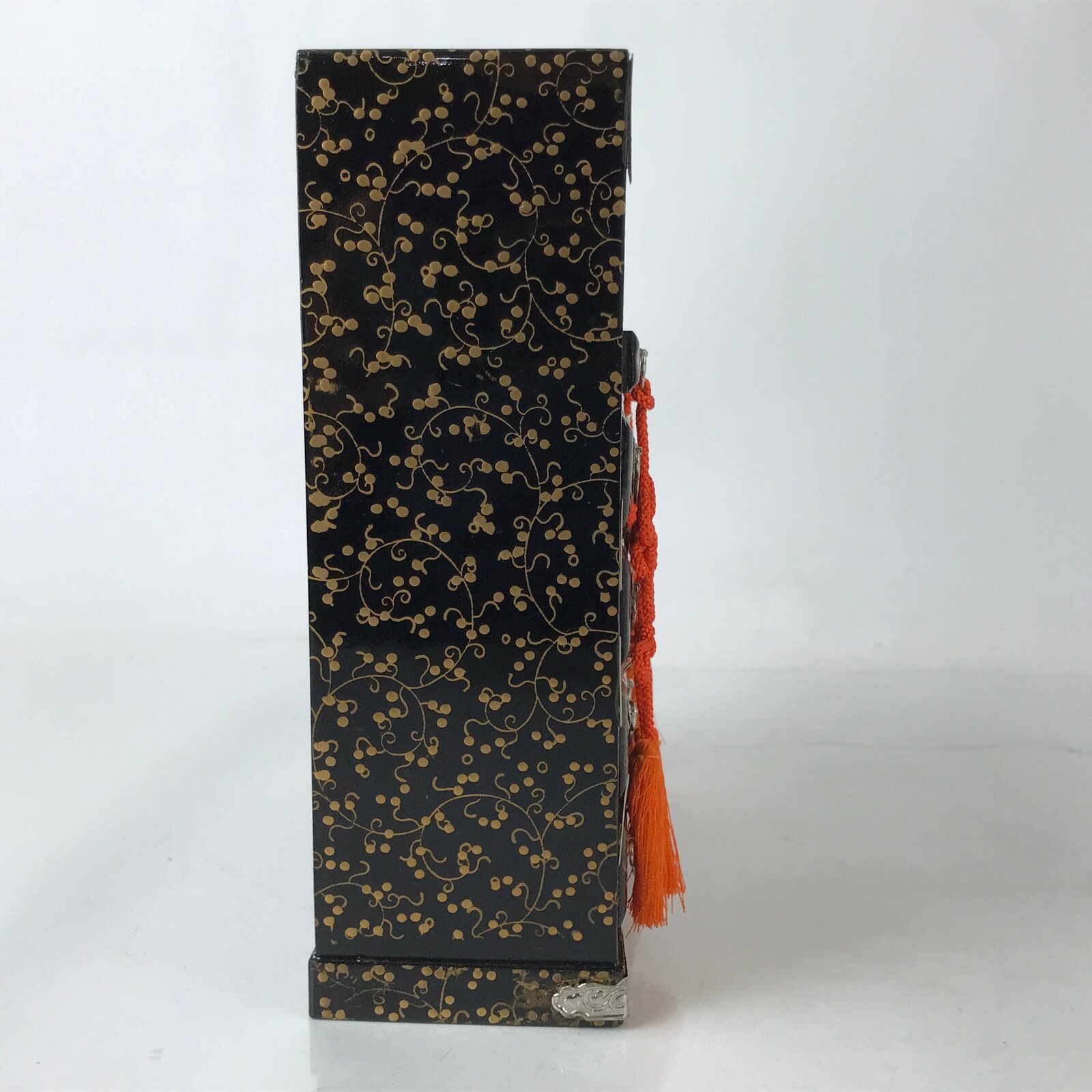 Japanese Lacquer Wood Hina Doll Chest Tansu Vtg Girls Day Makie Black Gold ID616