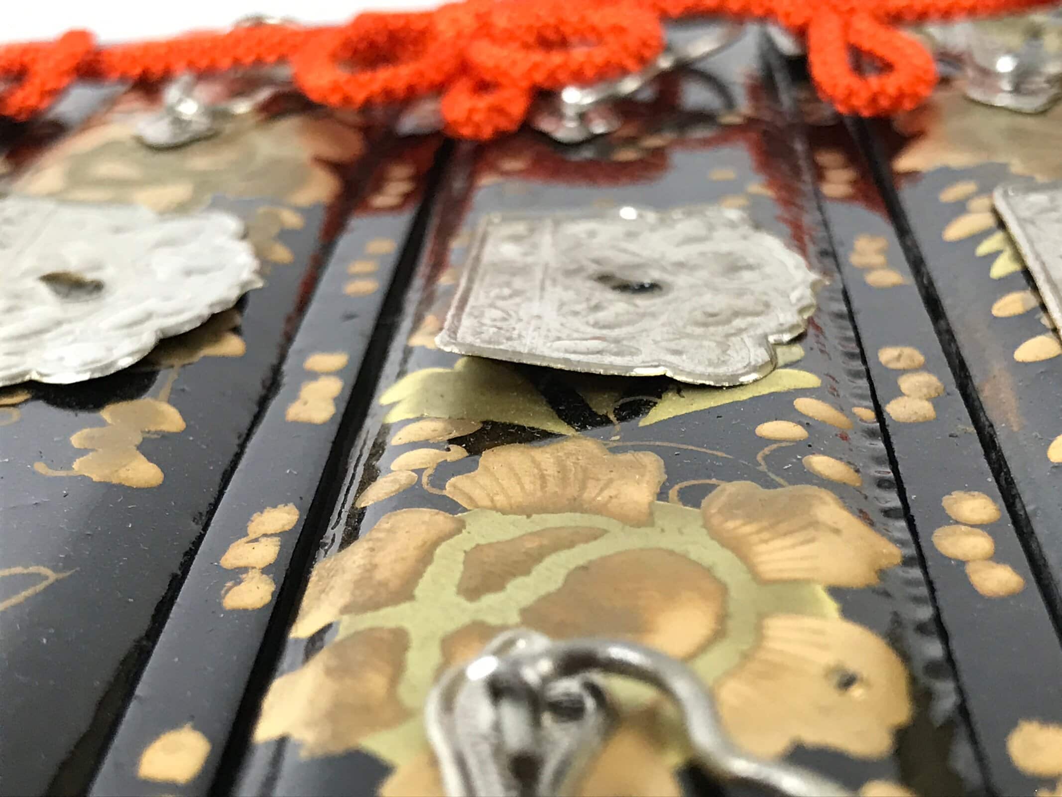 Japanese Lacquer Wood Hina Doll Chest Tansu Vtg Girls Day Makie Black Gold ID616