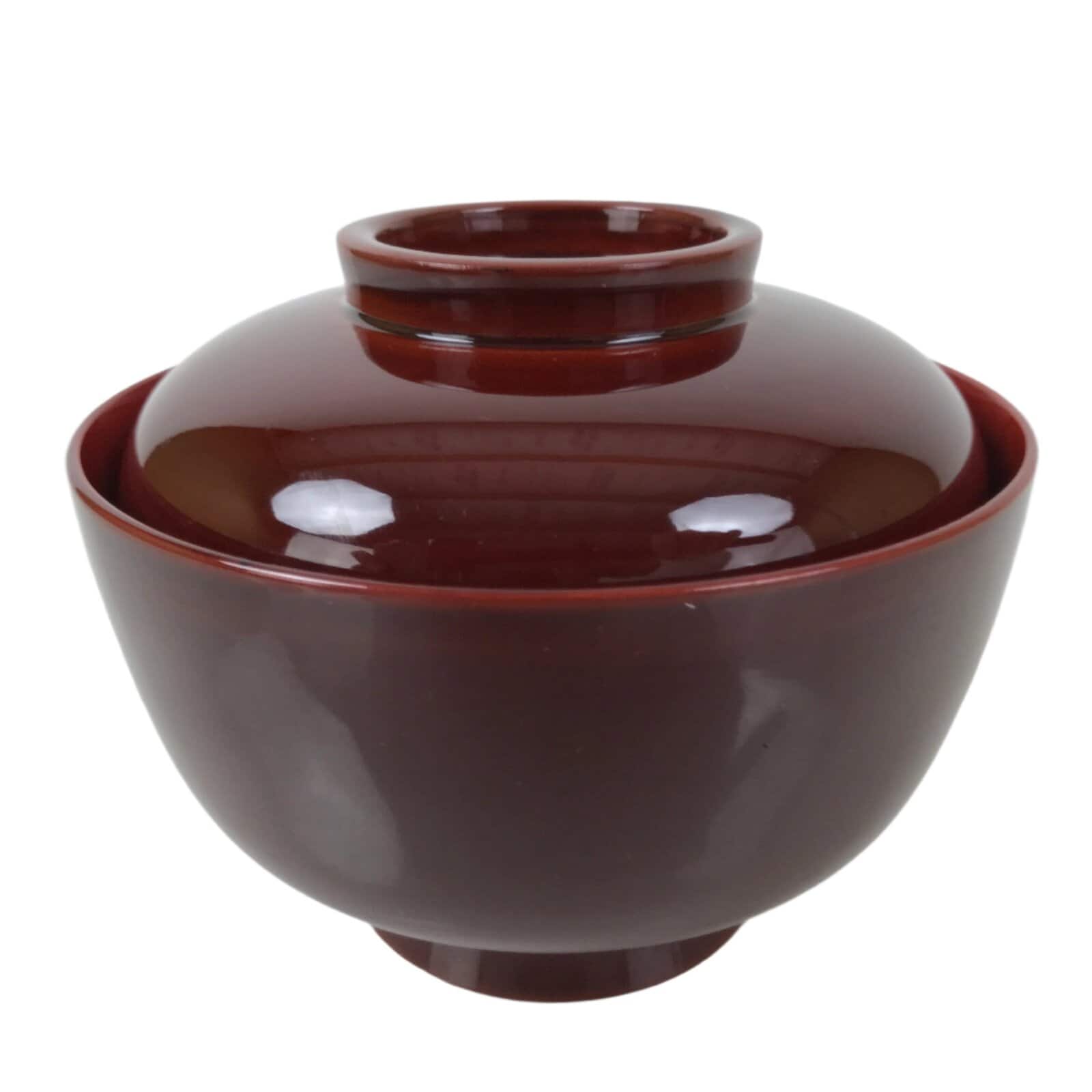 Japanese Lacquer Wood Lidded Rice Bowl Vtg Echizen-Nuri Round Brown Red LWB112