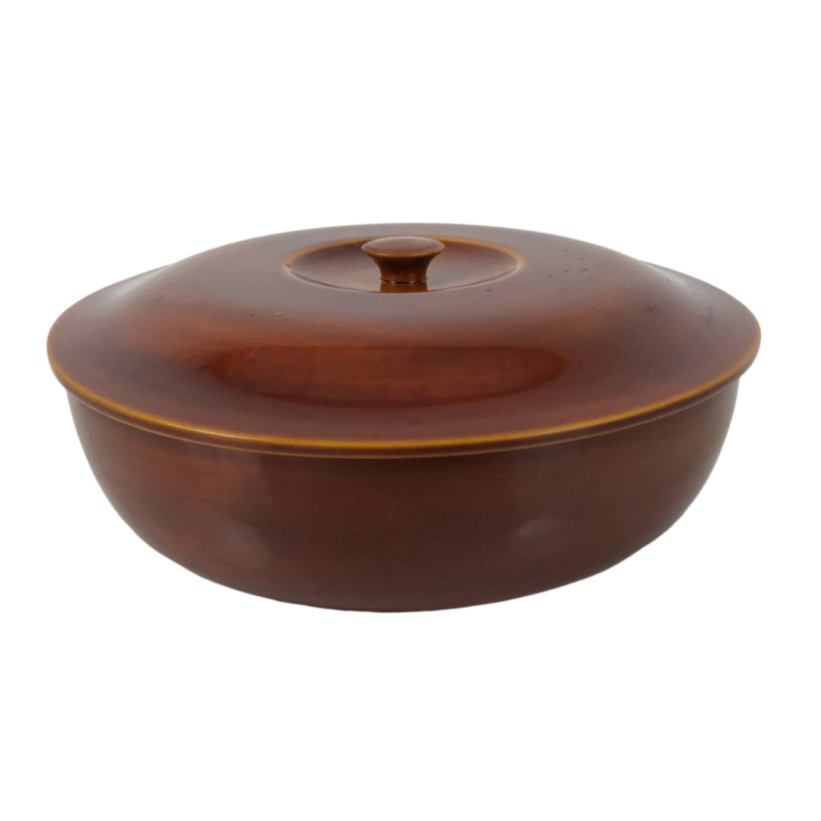 Japanese Lacquer Wood Lidded Tray Kashiki Vtg Shunkei-Nuri Round Brown LWB111