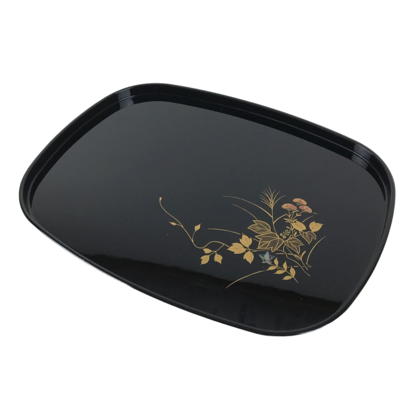 Japanese Lacquer Wood Serving Tray Obon Aizu-Nuri Rectangle Makie Black LWB140